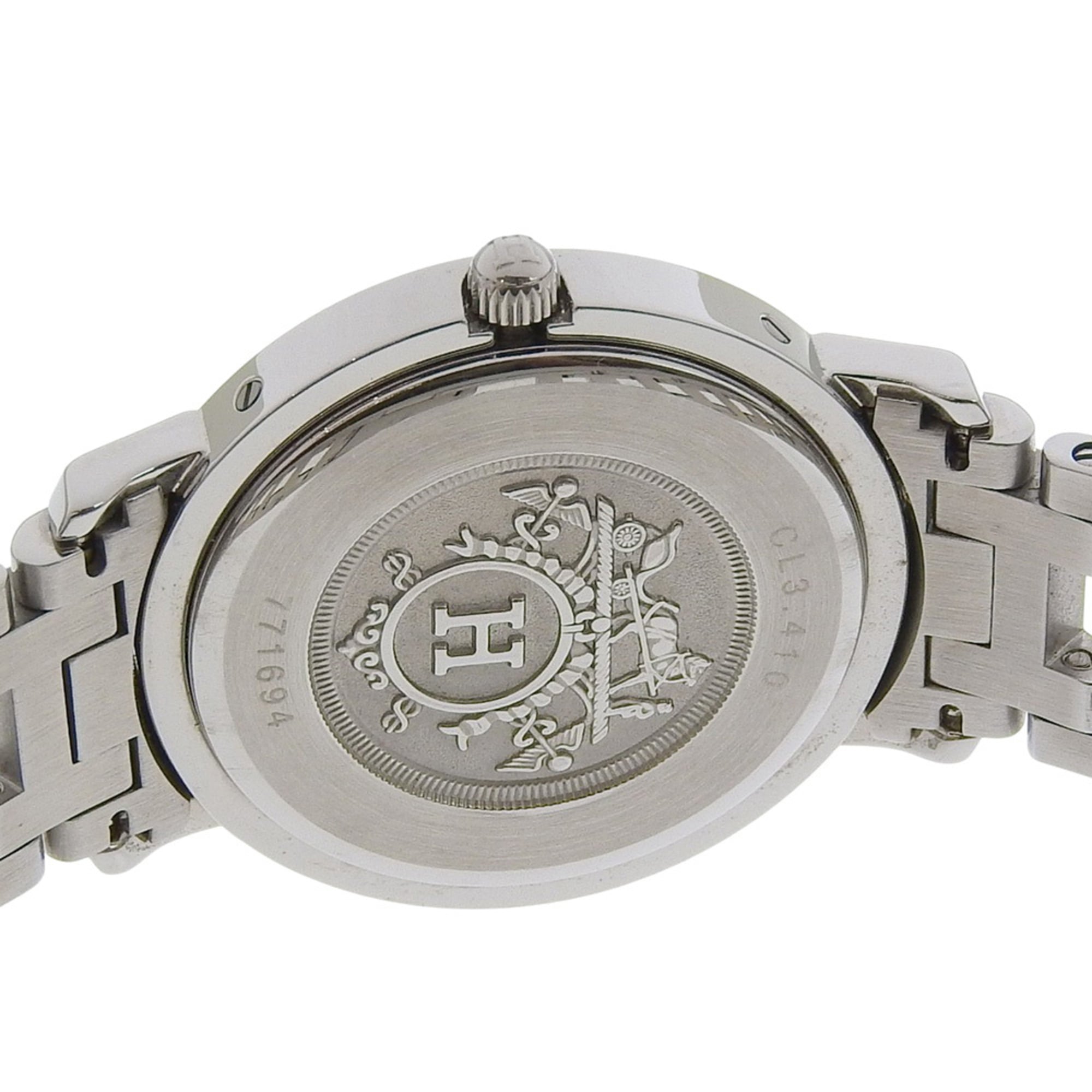Hermès Clipper-horloge CL3.410, roestvrij staal, quartz, analoge wijzerplaat, witte wijzerplaat, damesmodel
