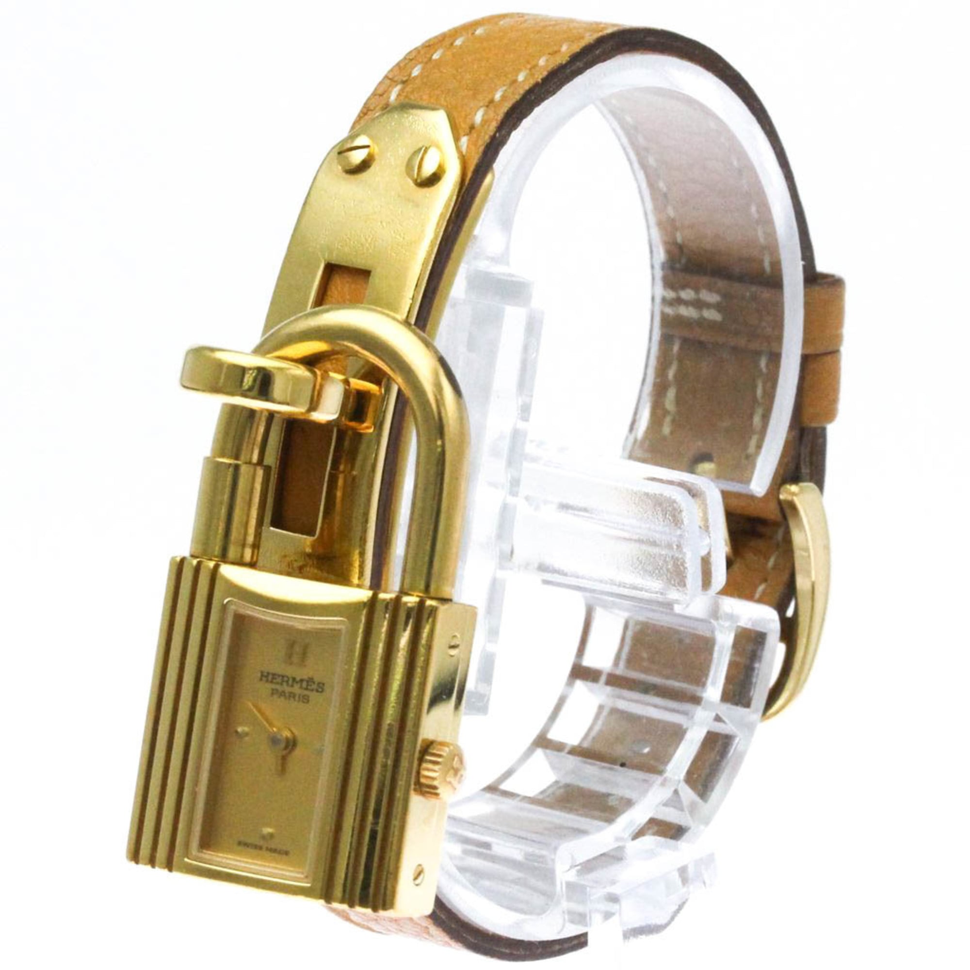 HERMES ゴールドロックデザイン腕時計　レディース HERMES Kelly Watch Gold Plated Leather Quartz Ladies Watch
