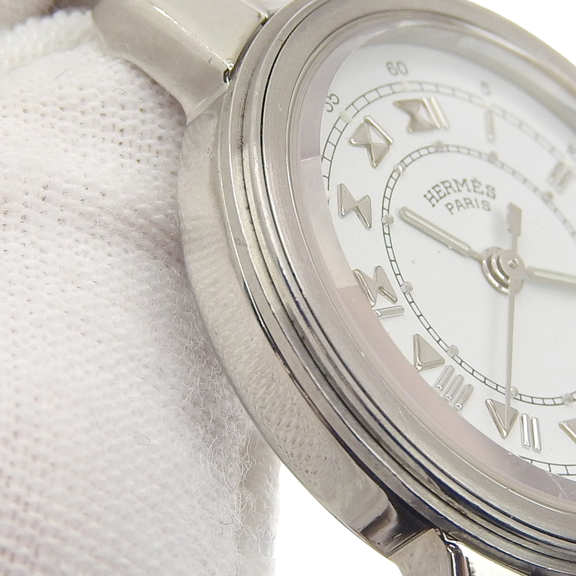 Hermès Carrick dameshorloge van roestvrij staal met quartz-uurwerk, analoog display en witte wijzerplaat