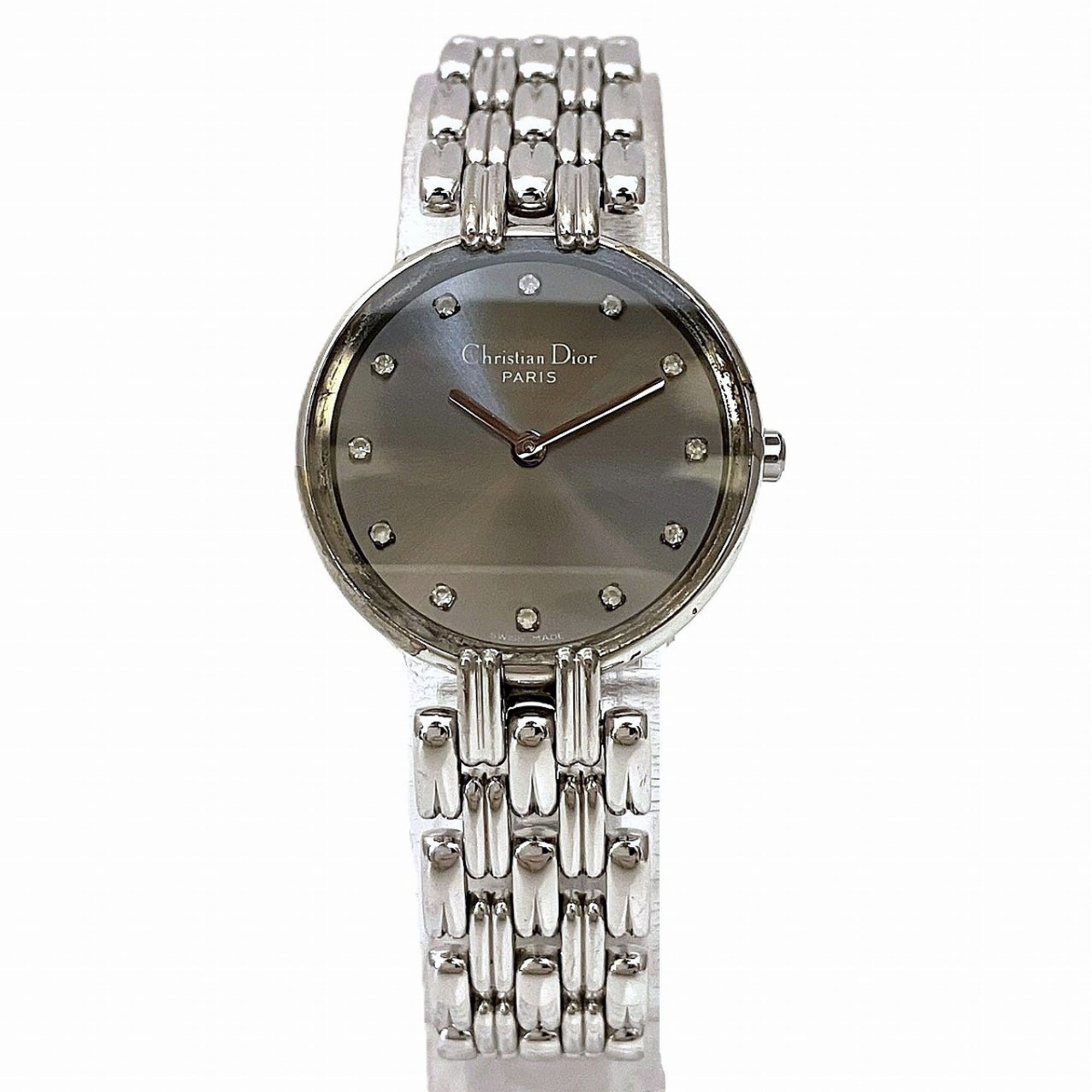 Christian Dior Bacilla watch, total weight 37.8g, stainless steel, quartz movement, gunmetal dial, D44-120