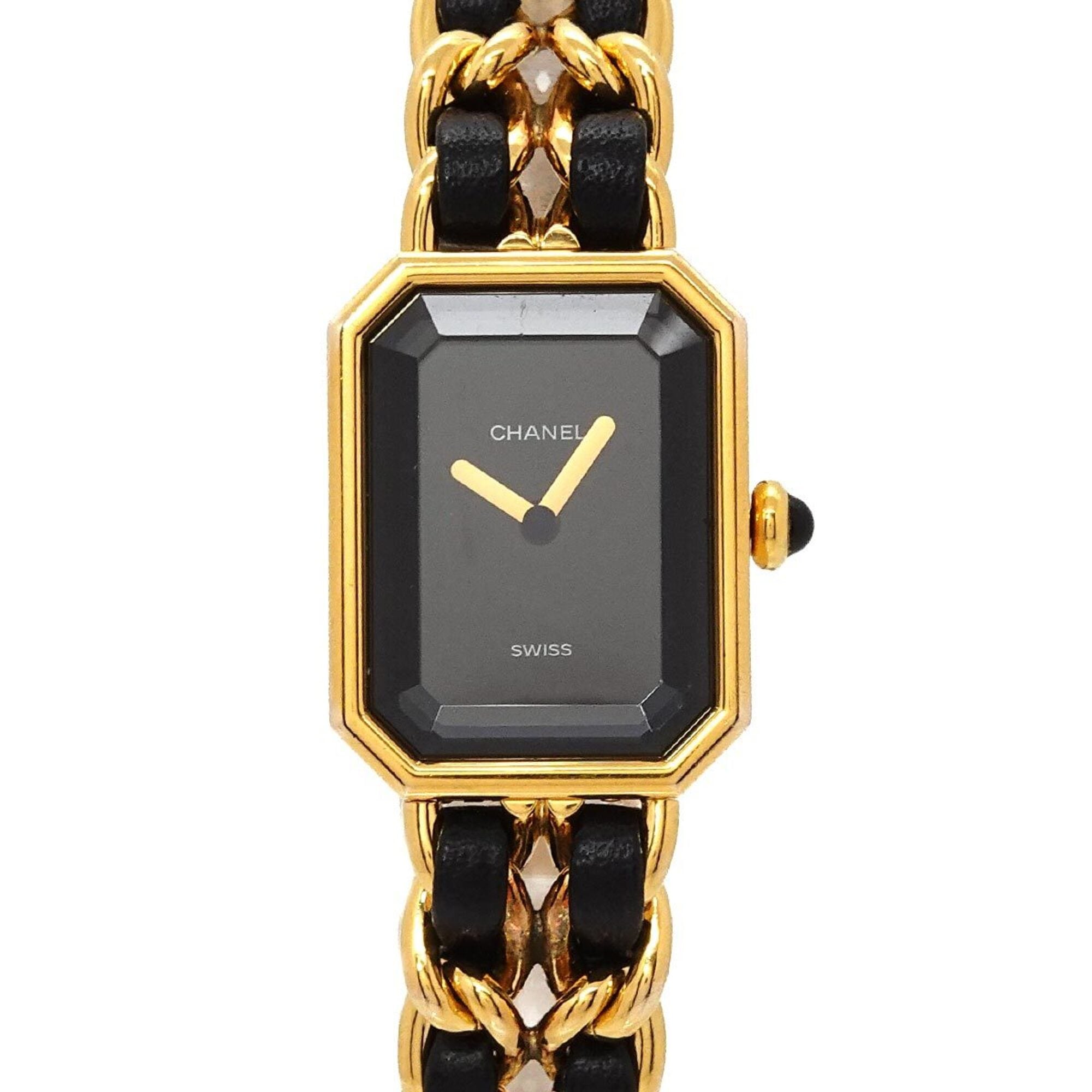 Chanel Premiere Large Size H0001 Wo Black Gold Quartz