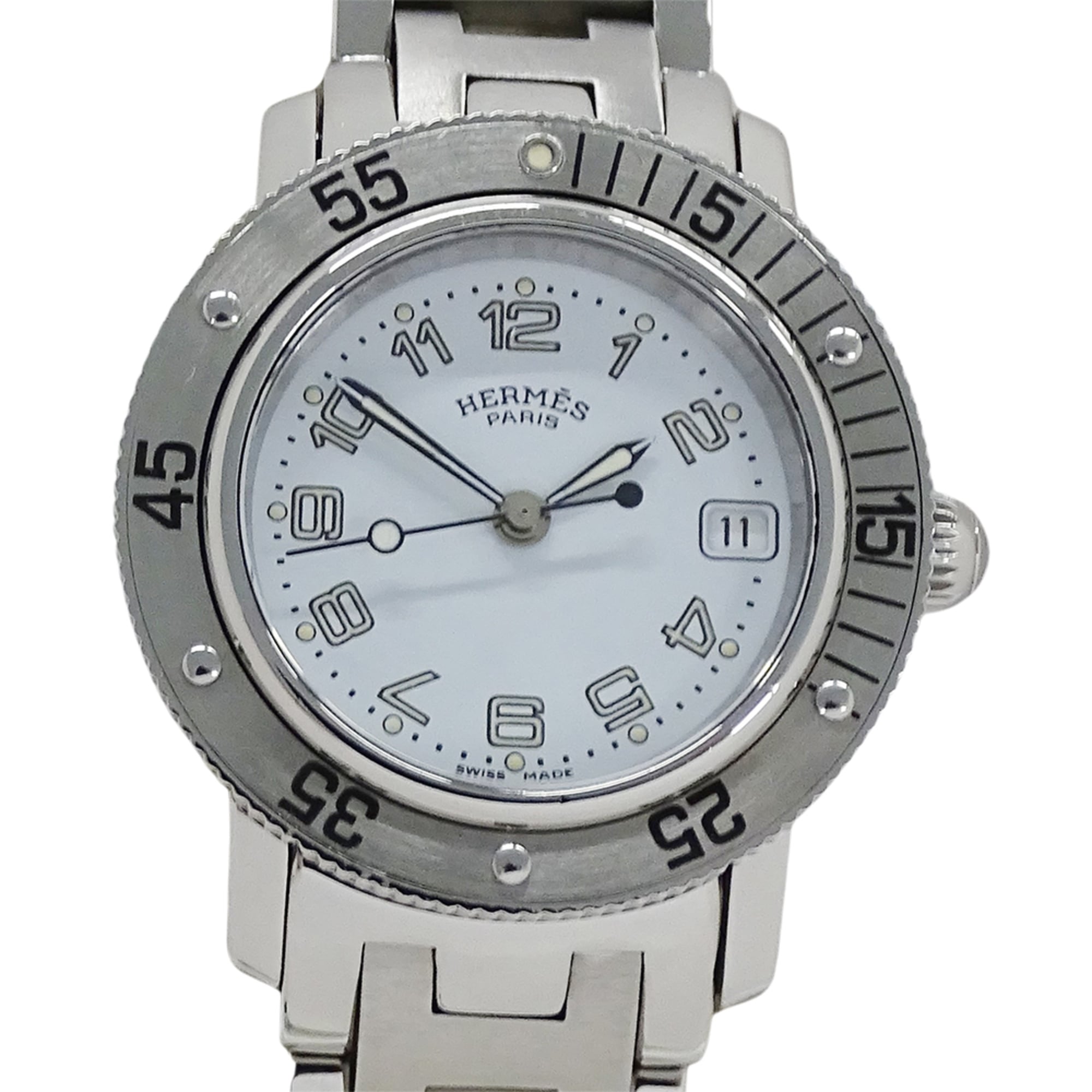 Hermes HERMES Women's Watch, Brand: Clipper Diver Date, Quartz, Stainless Steel (SS), CL5.210, Silver & White