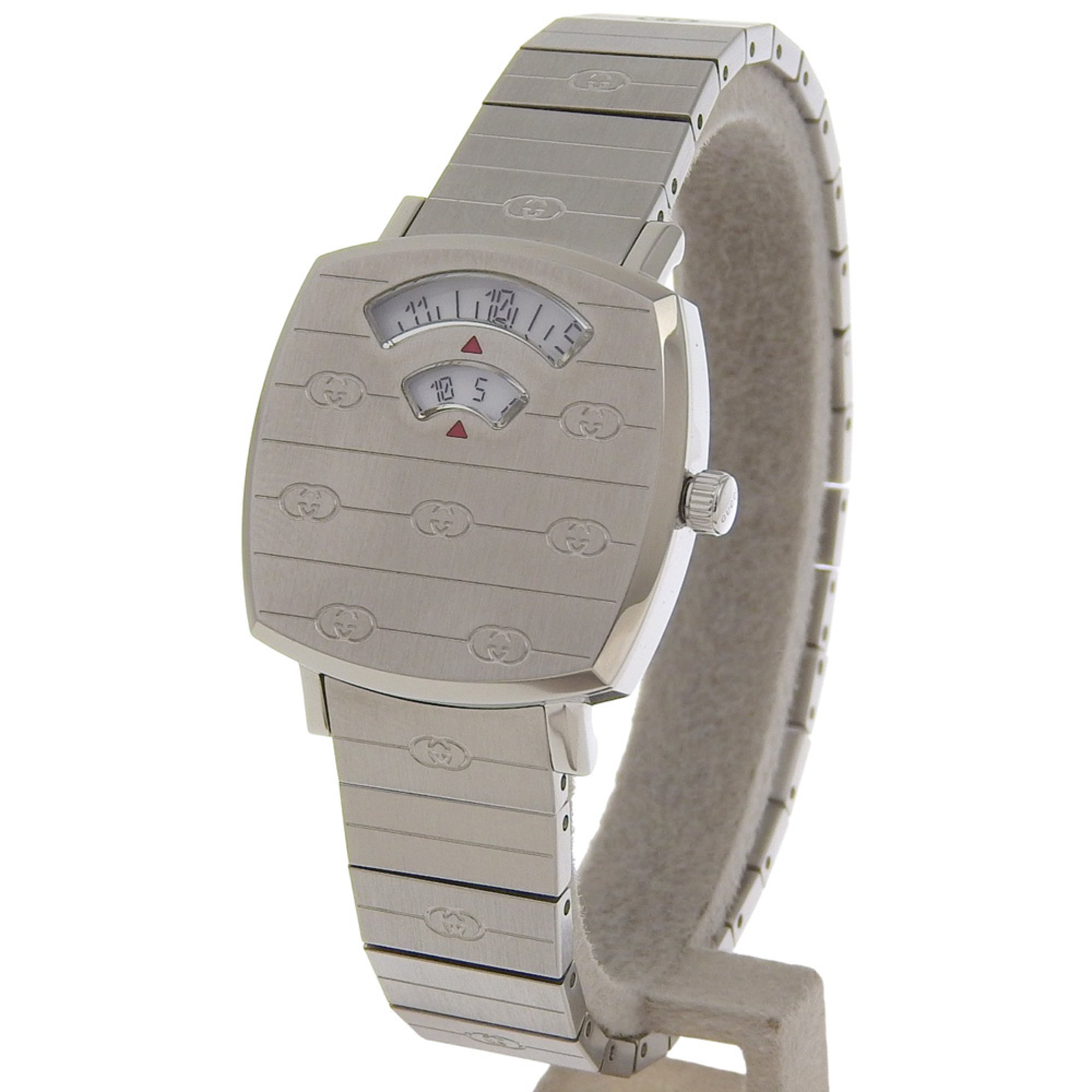 Gucci Grip Watch, Interlocking G, 157.5mm, Stainless Steel, Quartz Movement, Analog Display, White Dial, Women's