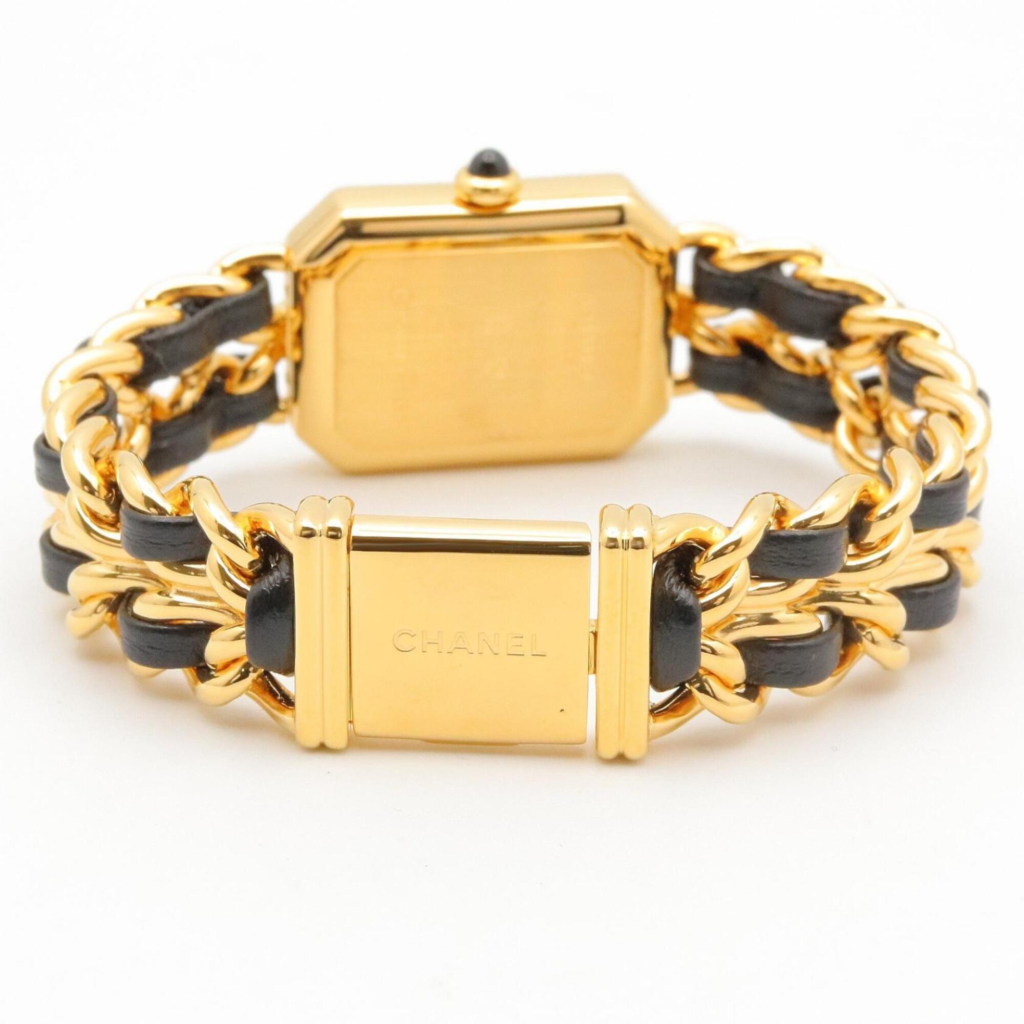 Montre Chanel CHANEL Première S, plaquée or (GP), bracelet en cuir, pour femme, Noir, H0001
