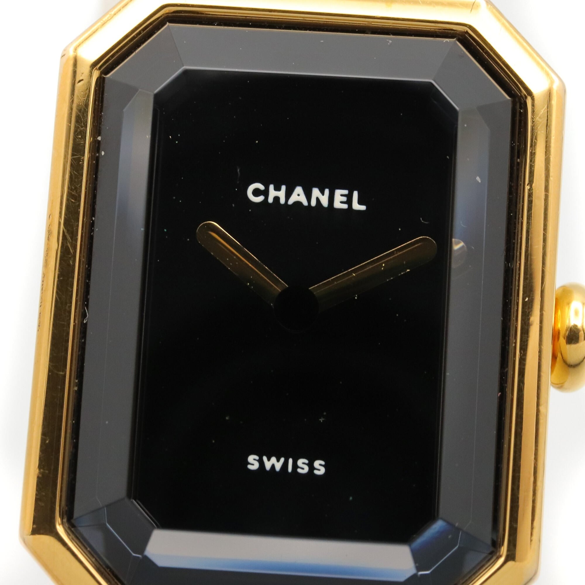 Chanel CHANEL Première M-horloge, verguld leer, dames, zwart, H0001