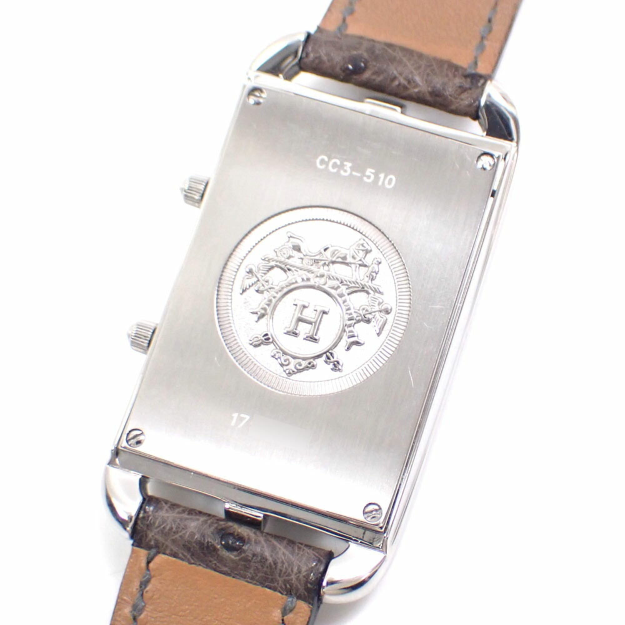 Hermes Cape Cod dameshorloge met kwartsuurwerk, roestvrij staal, leren band, CC3-510, werkt op batterijen, bruin, â–¡H-stempel, circa 2004