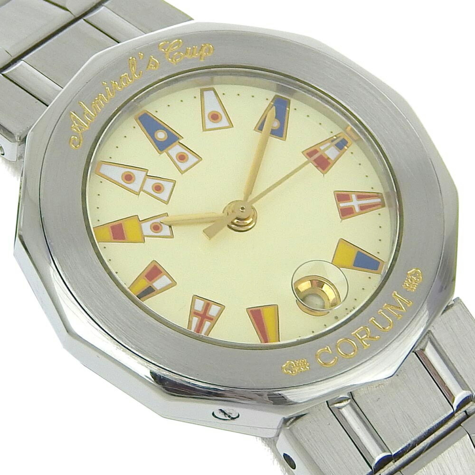 Corum Admiral's Cup Uhr 39.610.20 V050 Edelstahl Quarz Analoganzeige Elfenbein Zifferblatt Admirals Damenuhr G113124009