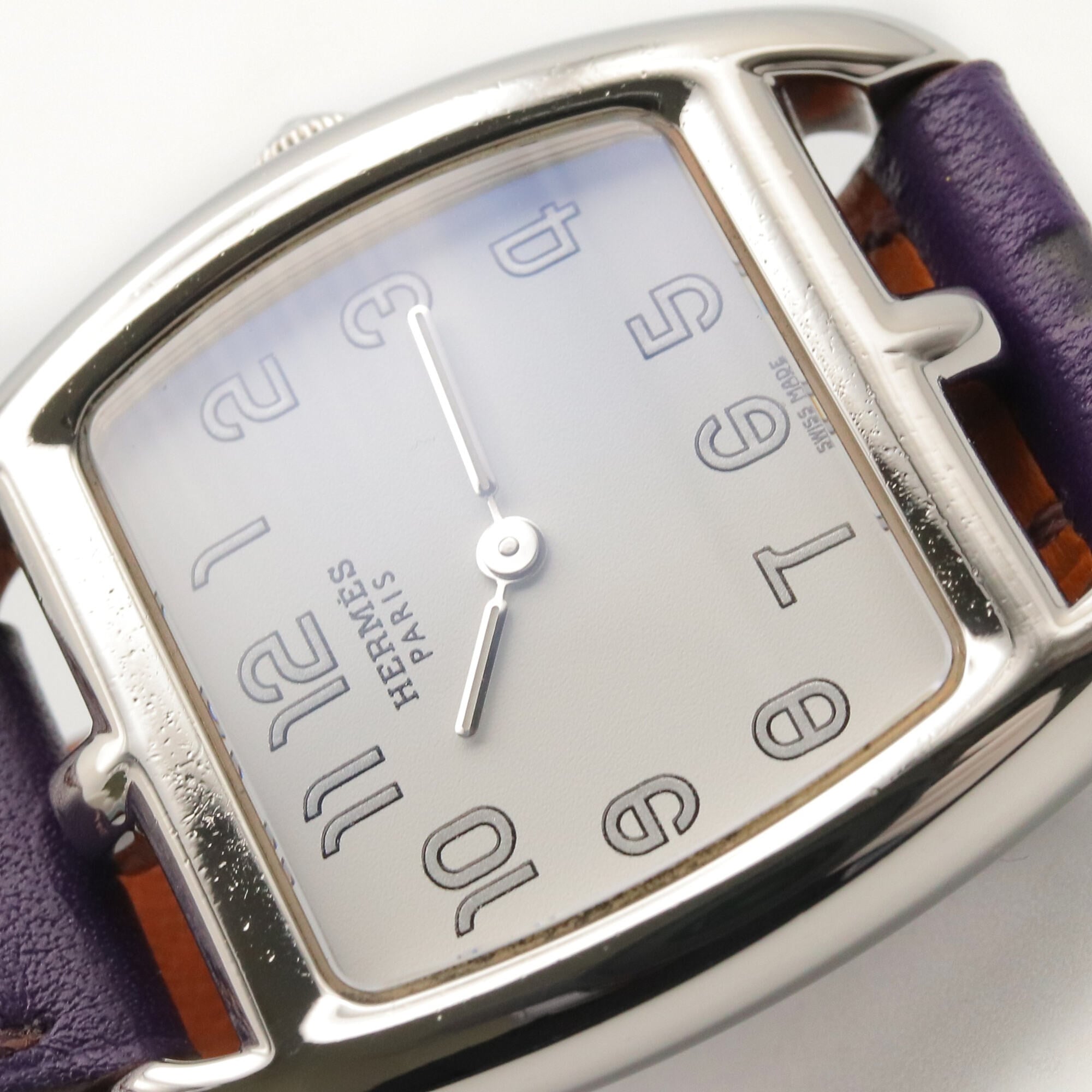 Montre Hermès Cape Cod Tonneau Double Tour, acier inoxydable, bracelet en cuir, pour femme, Blanc (CT1.210)