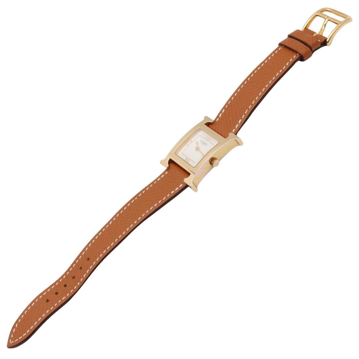 Hermes H- White Shell HH1.202c horloge met witte wijzerplaat, 21 mm