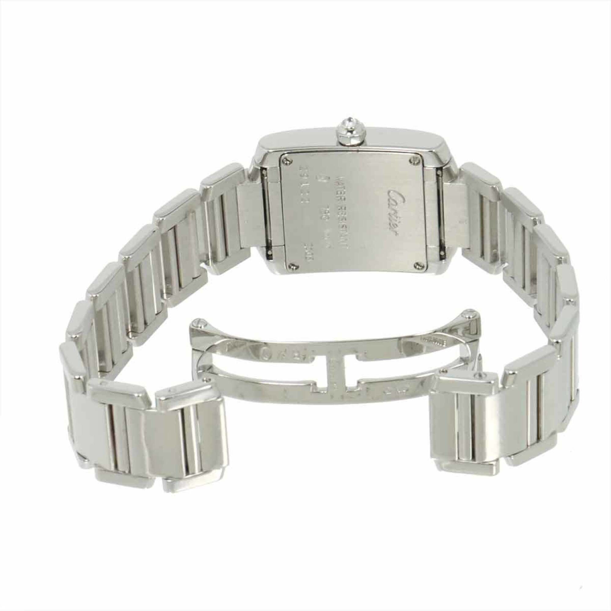 Cartier Tank Française SM WE1002S3 dameshorloge, diamanten lunette, ivoorkleurig, 18-karaats witgoud, quartz.