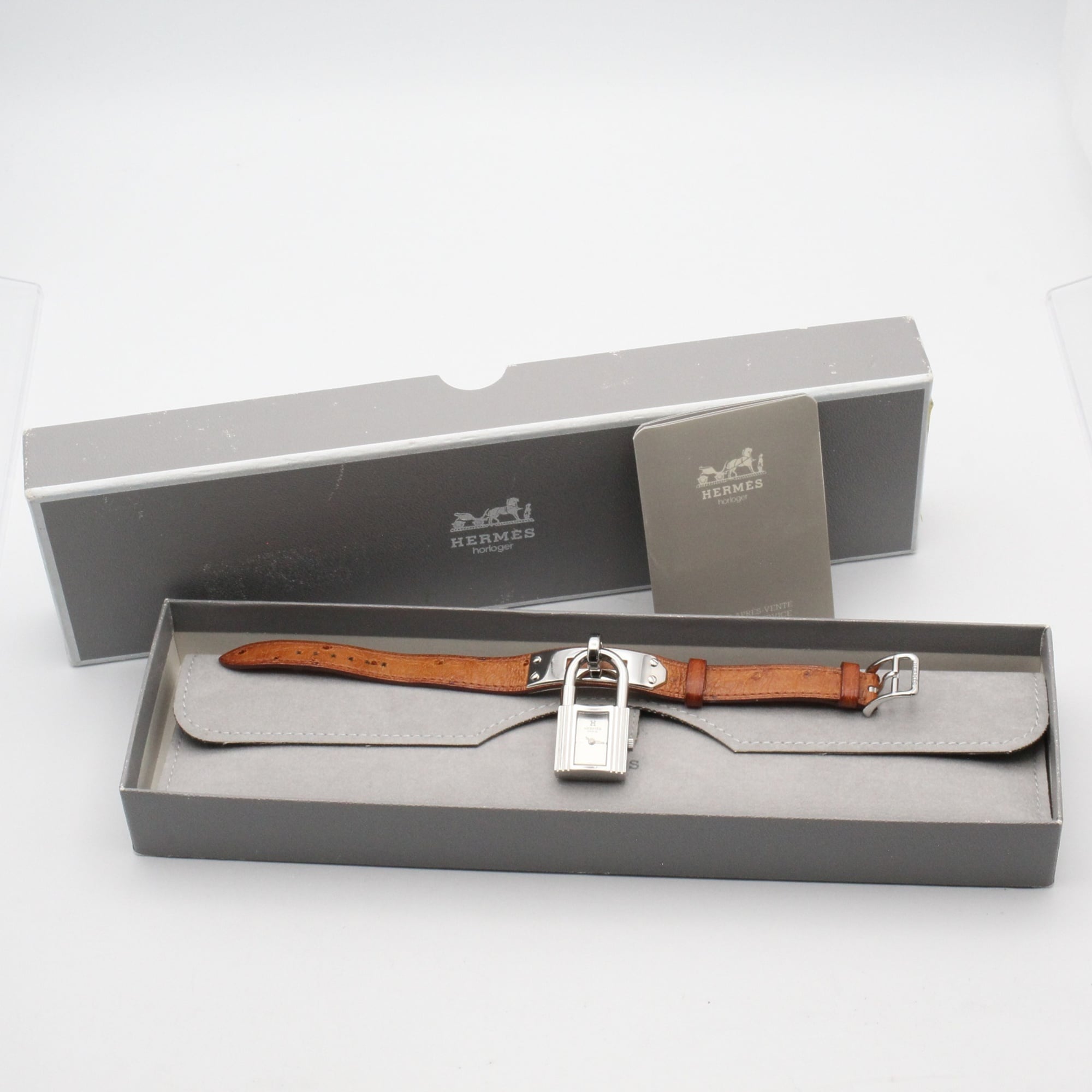 Hermes Kelly Stainless Steel Leather Strap Wo Silver Tone KE1.210