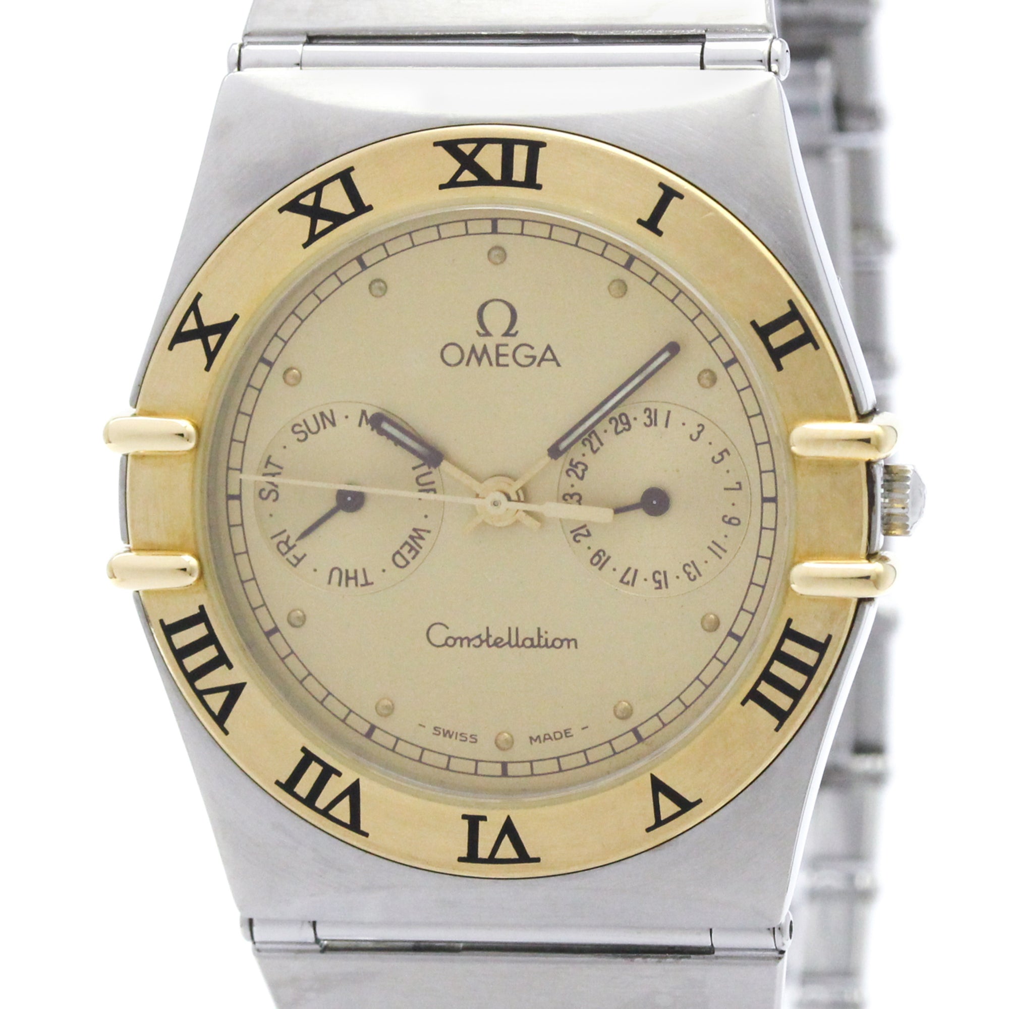 OMEGA Constellation Day Date 18K Gold Steel Quartz Mens Watch 396.1070 Polished