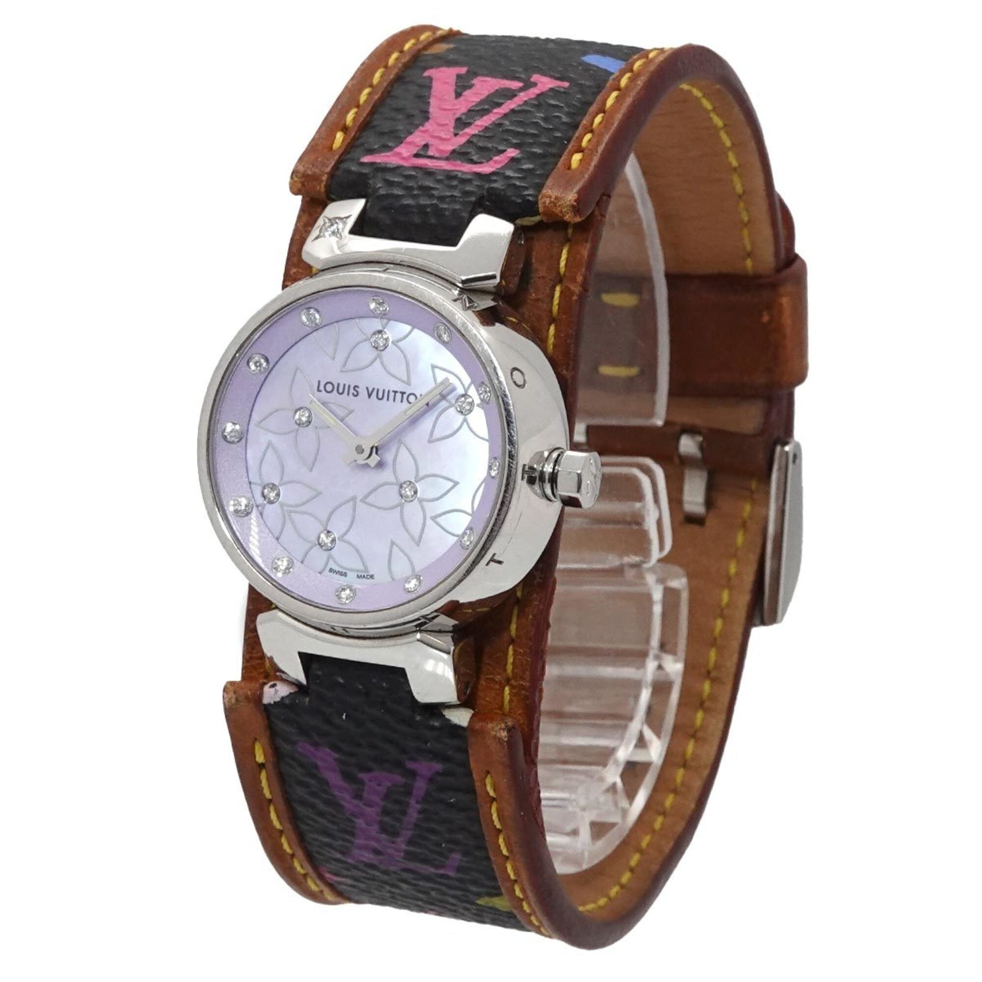 Louis Vuitton Tambour Q1210 Purple Dial 28mm Watch
