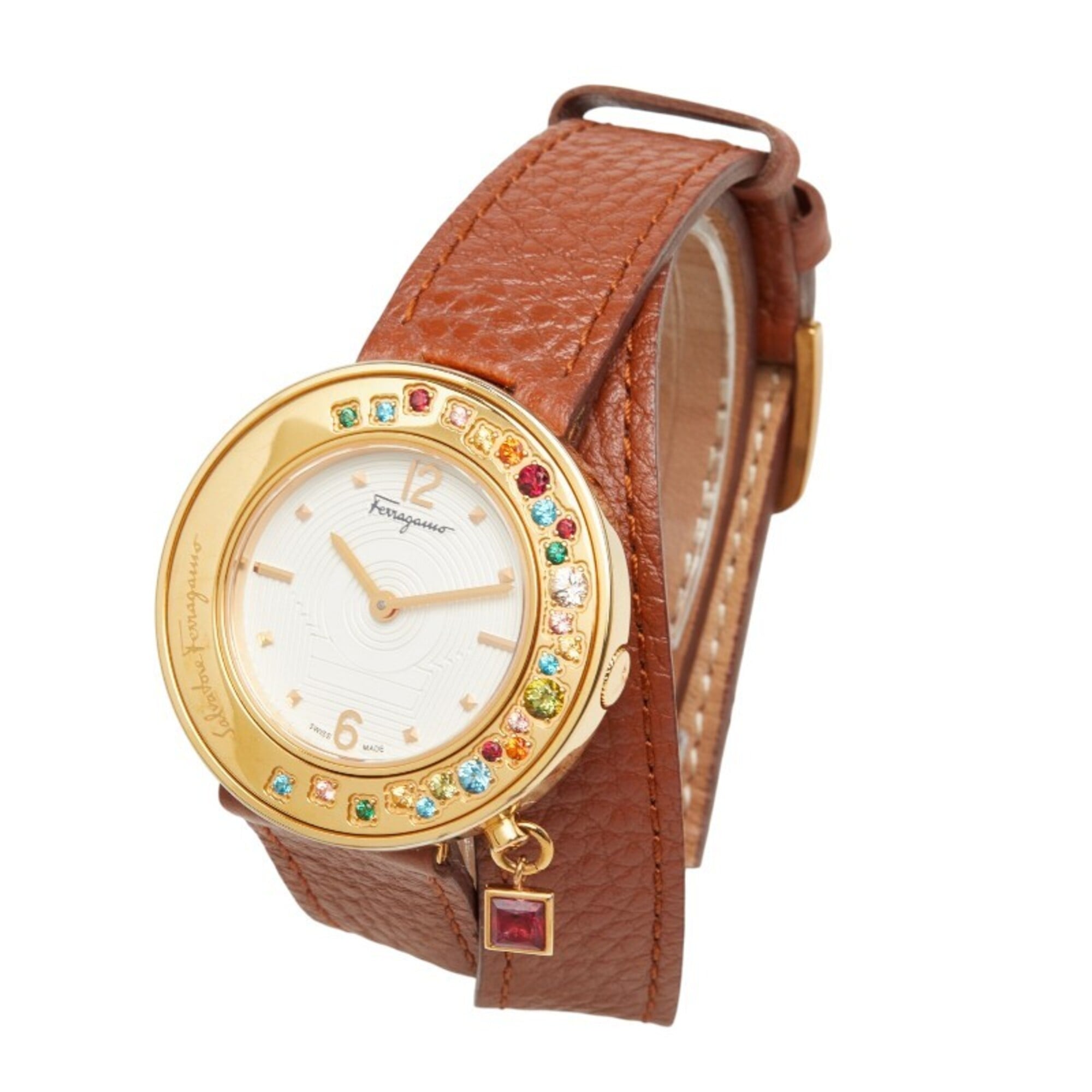 Salvatore Ferragamo Gancini Sparkling F64SBQ50001 Quartz White Dial Stainless Steel Topaz Ladies