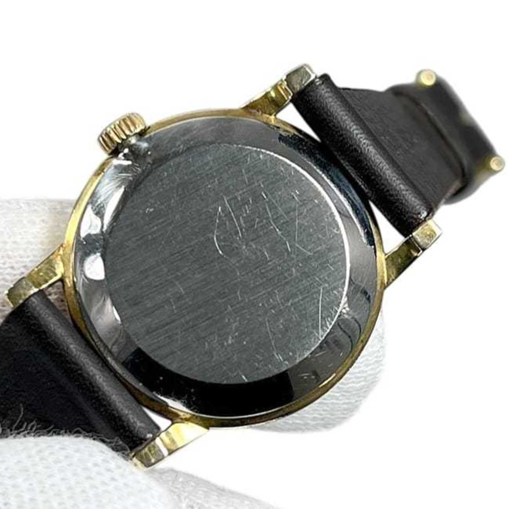 Omega De Ville Damenuhr f-25030, GoldSchwarz Edelstahl, LederarmbandHandaufzug OMEGA-Zifferblatt, analog, Edelstahl