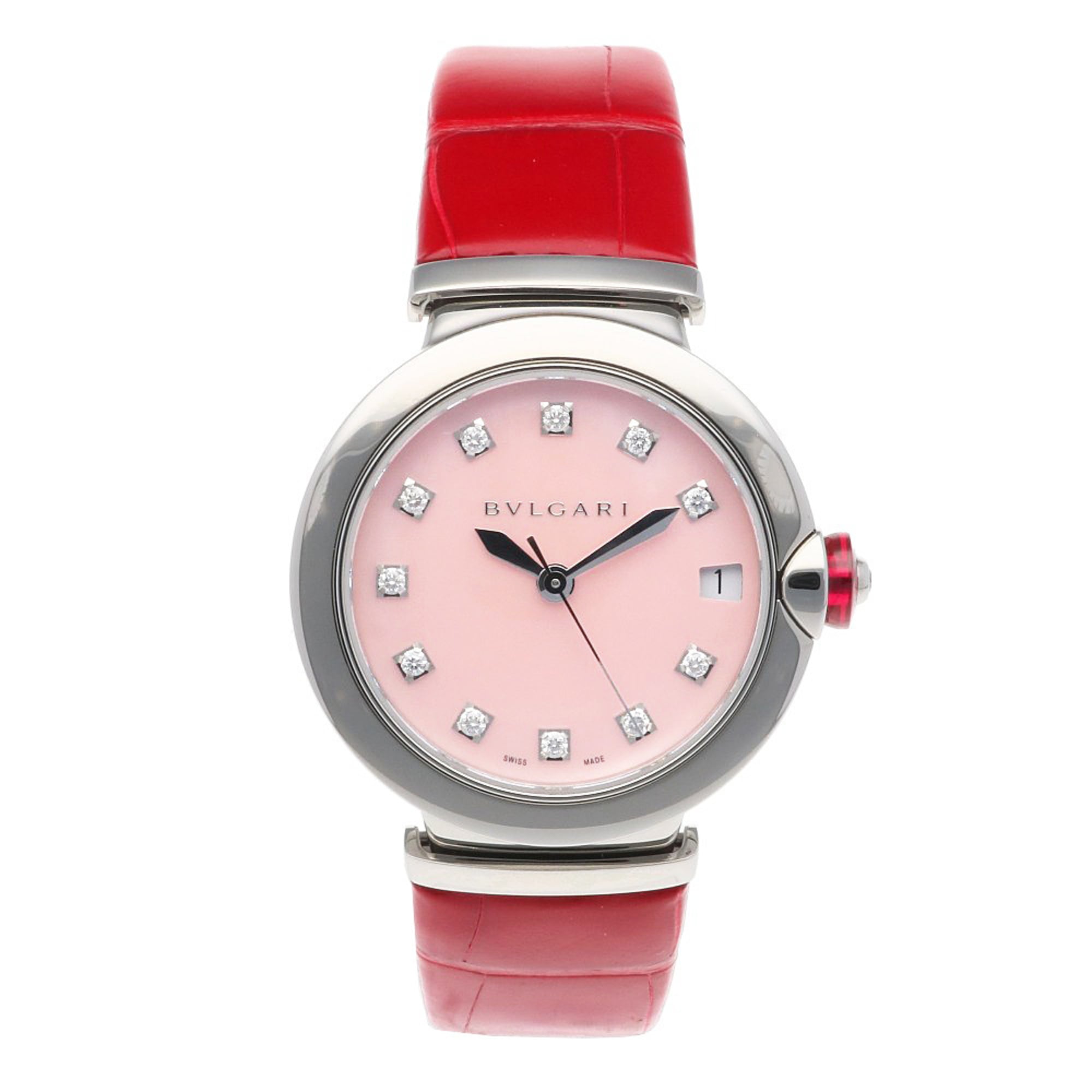 Bvlgari Lucea roestvrijstalen dameshorloge LU33C2SLD/11, automatisch, BVLGARI, roze kast met 11 diamanten