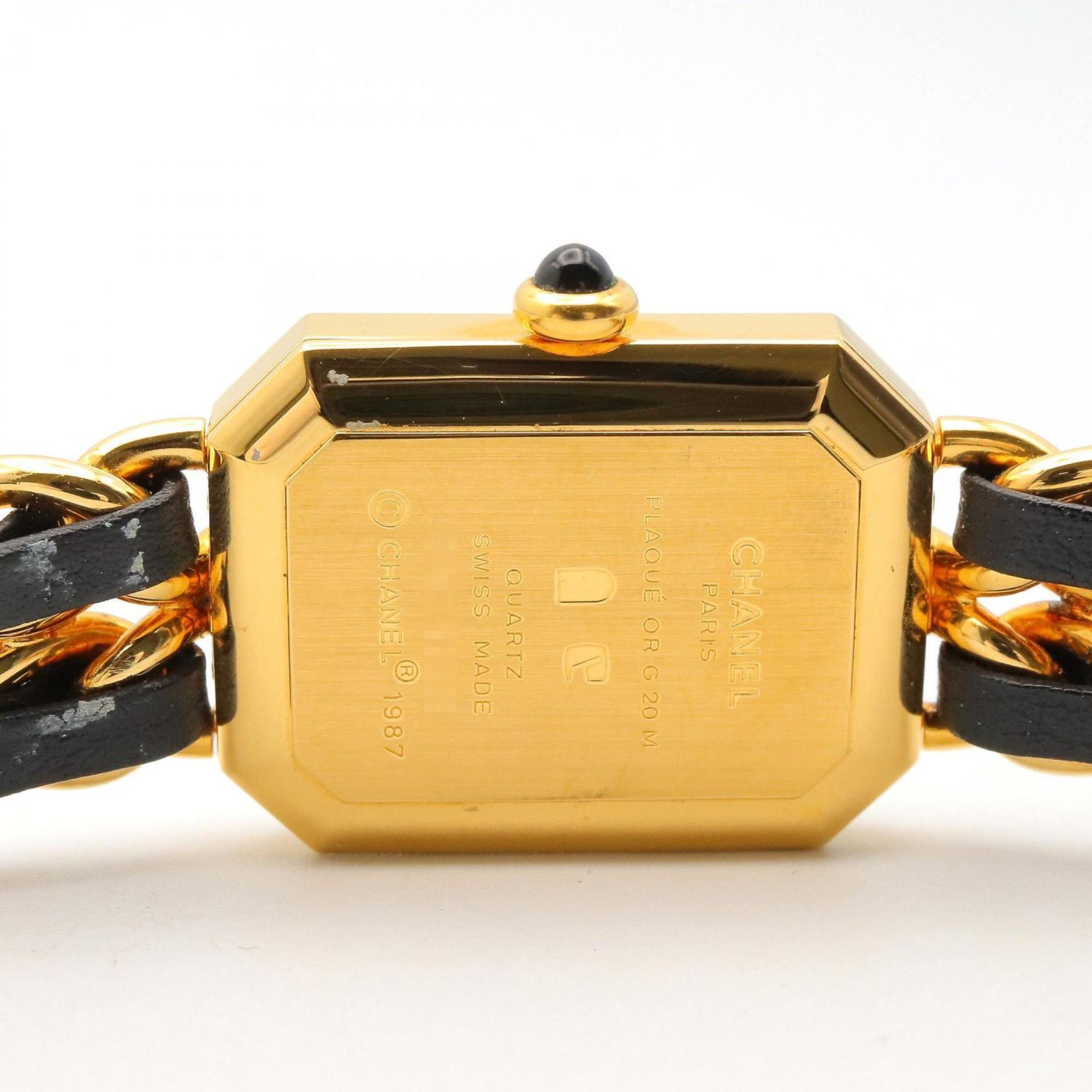 CHANEL Premiere M-horloge, verguld, met leren band, zwart, dames, H0001