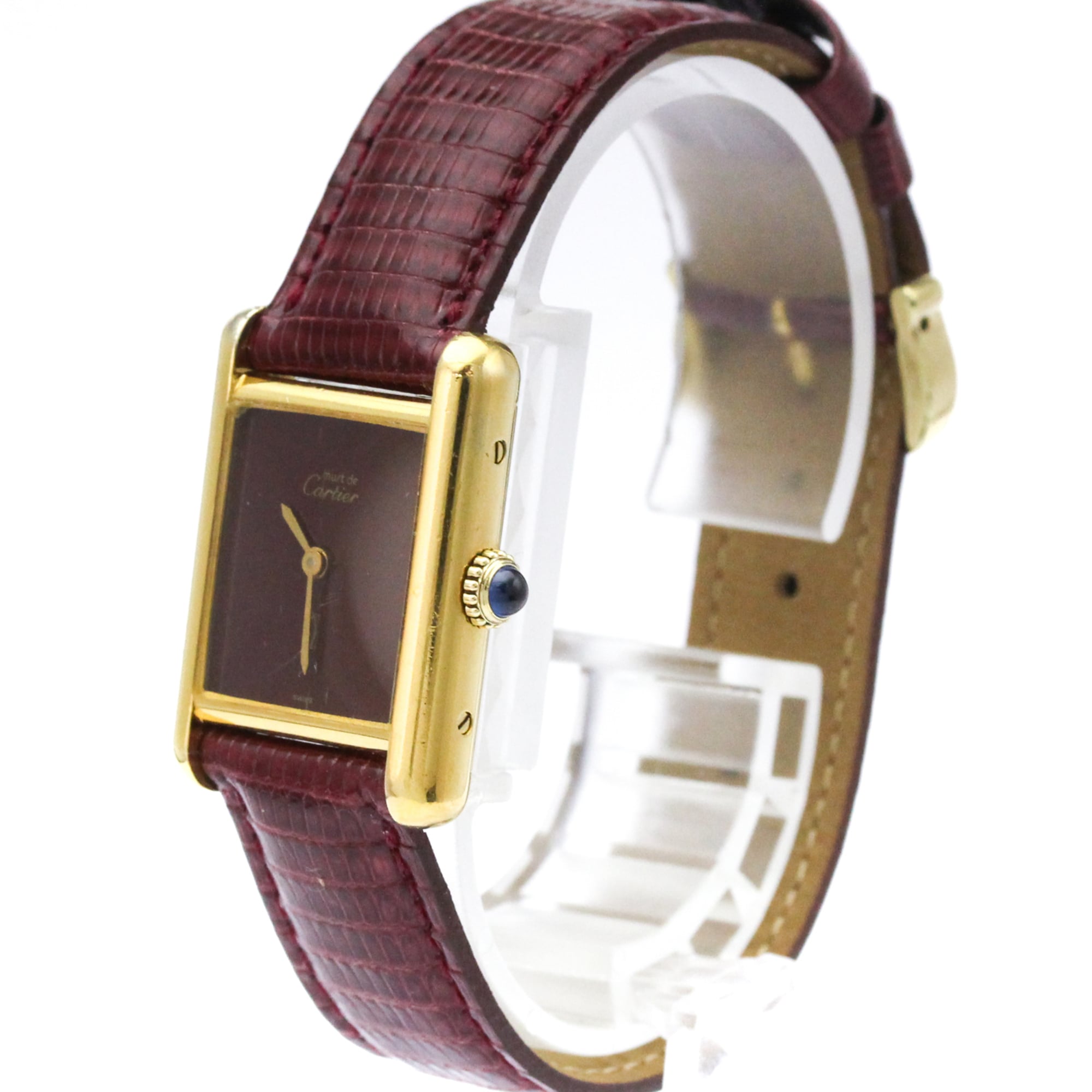 CARTIER Must Tank Vermeil Gold Plated Leater Hand-Winding Ladies Watch