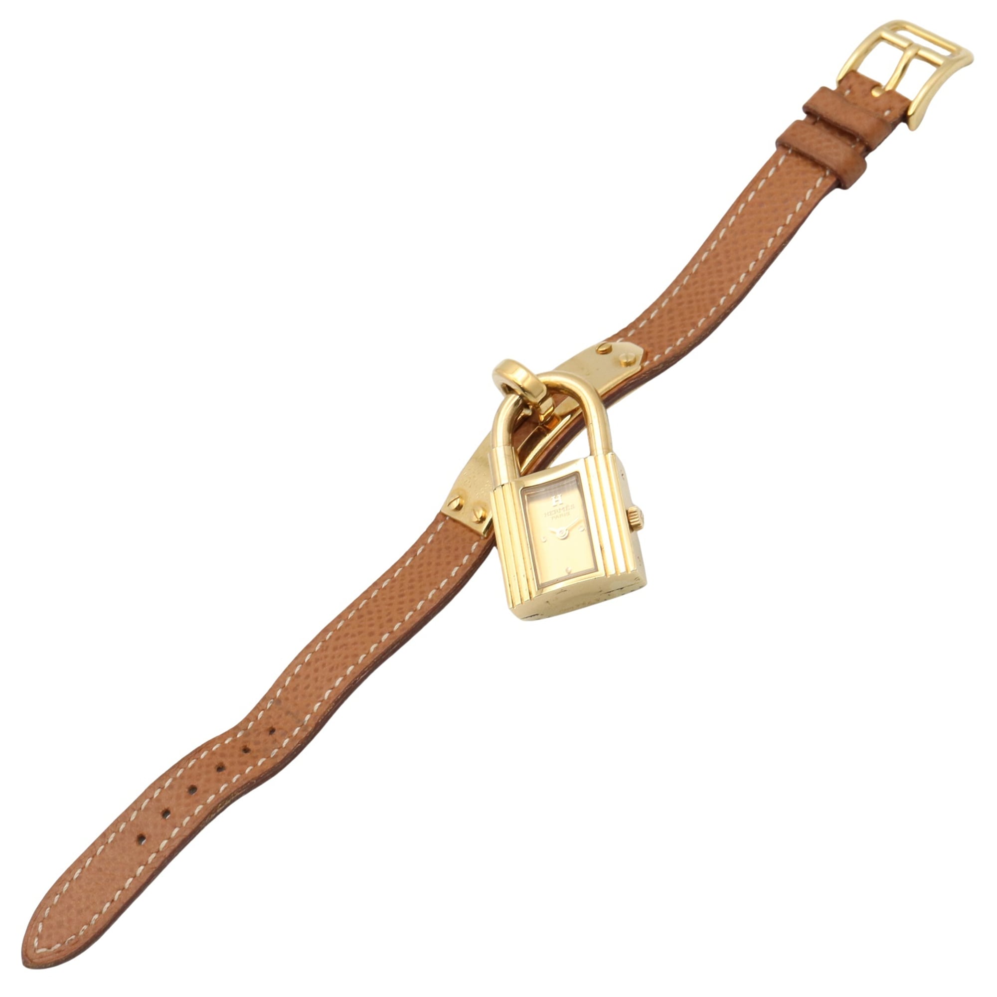 Hermes Kelly KE1.201 Champagner, goldenes Zifferblatt, 20 mm Uhr