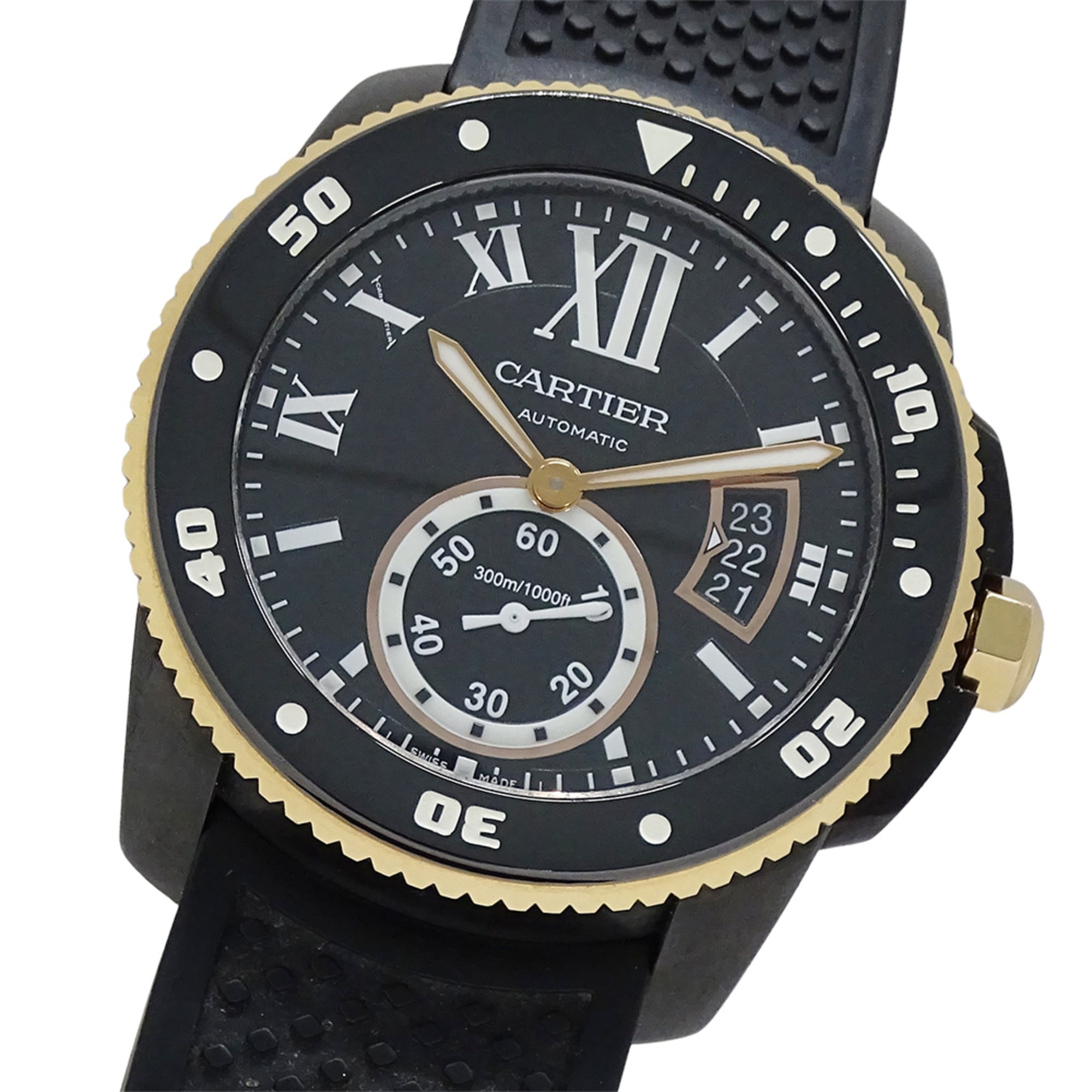Cartier Calibre Diver Men's Watch, Carbon Fiber, Date, Automatic, AT W2CA0004, Rubber, PG, Pink Gold, Black