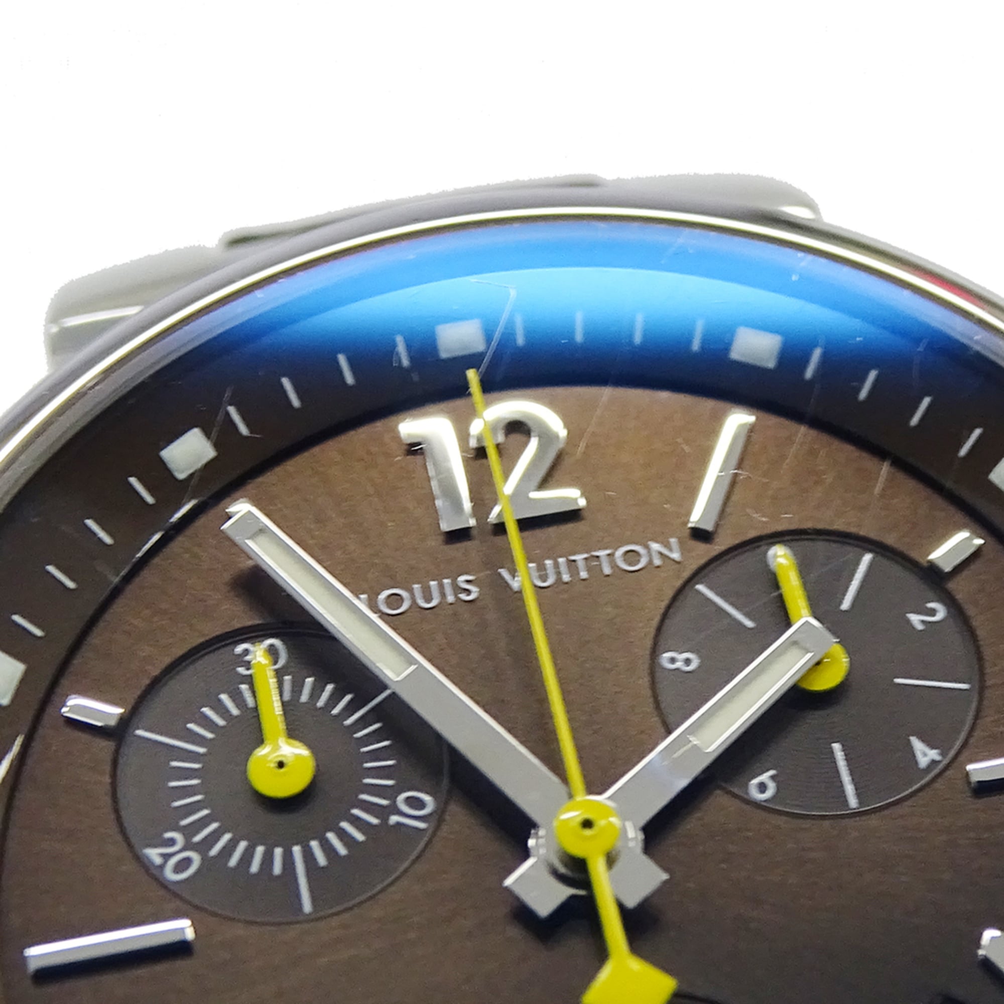 Louis Vuitton LOUIS VUITTON Jongenshorloge Tambour Chronograaf Datum Kwarts QZ Roestvrij staal SS Leer Q1321 Zilver Bruin