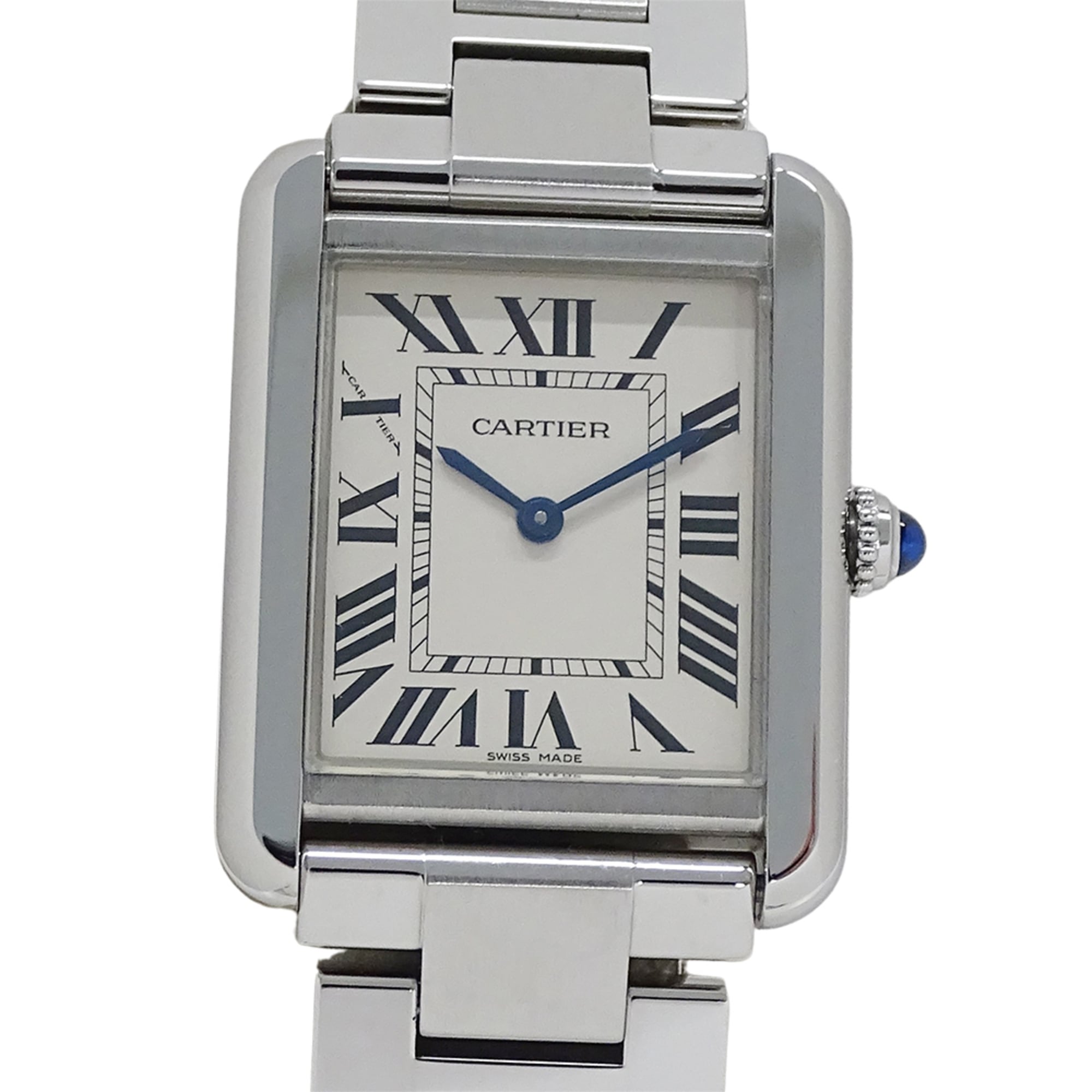 Cartier women's watch, Tank Solo SM, quartz, stainless steel (SS), W5200013, silver, square.