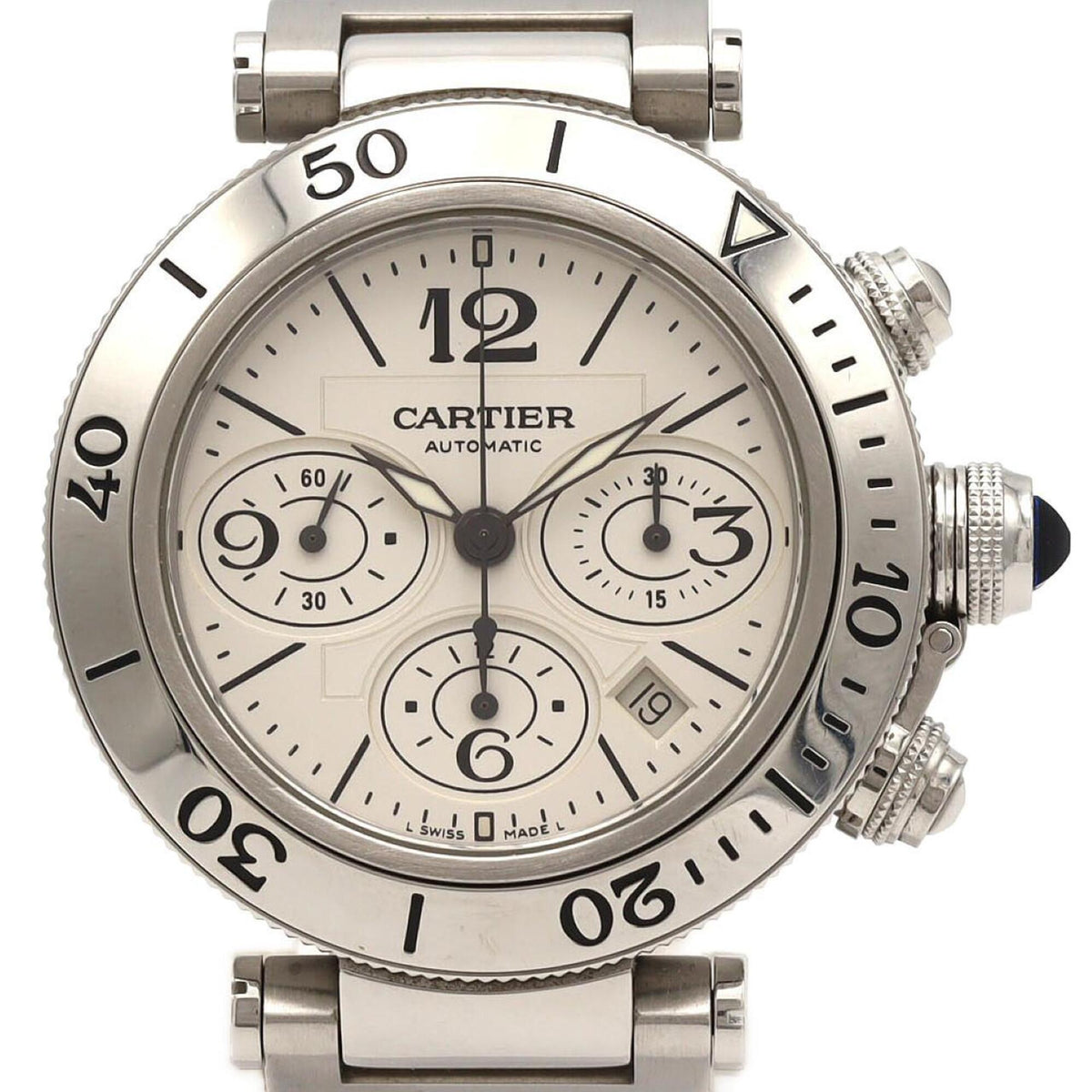 Cartier Pasha Seatimer Chronograph W31089M7 Silver Dial 42mm Watch