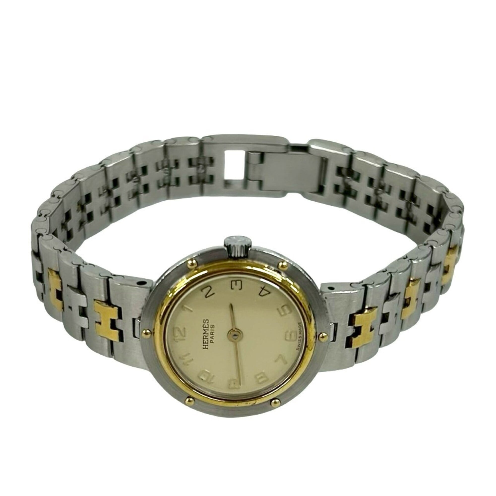 HERMES Vintage Clipper Stainless Steel GP Quartz Silver 32954