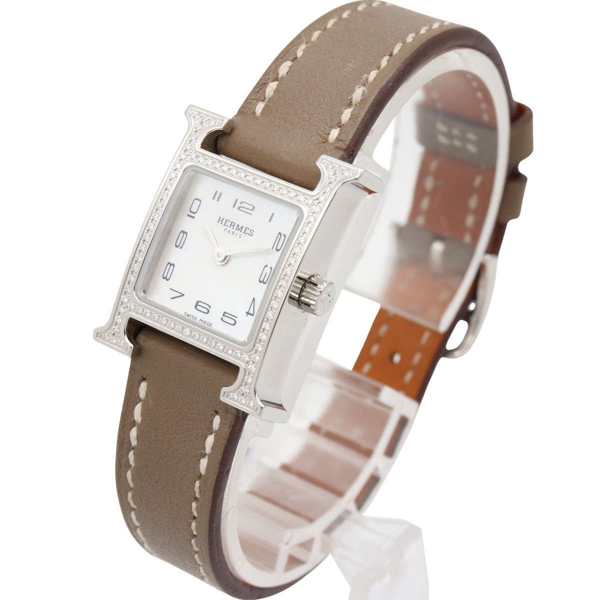 Hermes H- Mini Diamond Bezel HH1.131 White Dial 17mm Watch