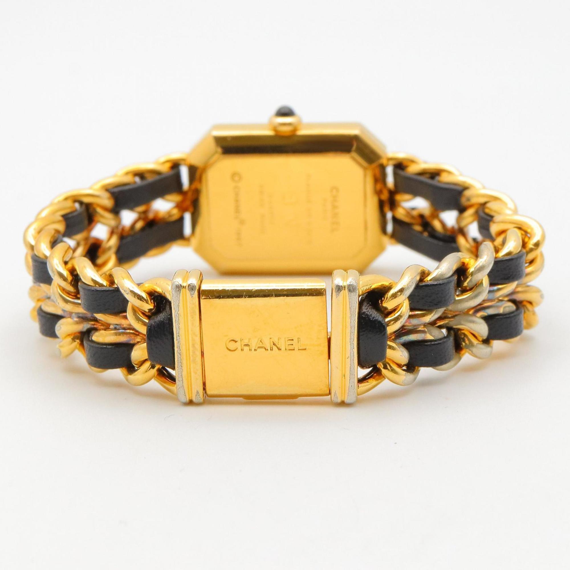 CHANEL Premiere M-horloge, verguld, met leren band, zwart, dames, H0001