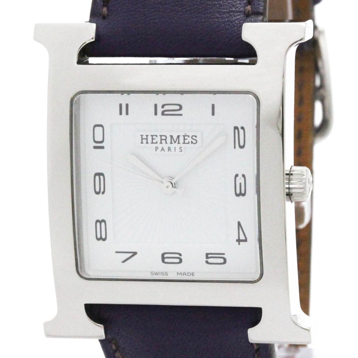 HERMES H Wach Steel Leather Quartz Mens Watch HH1.810 display picture 1
