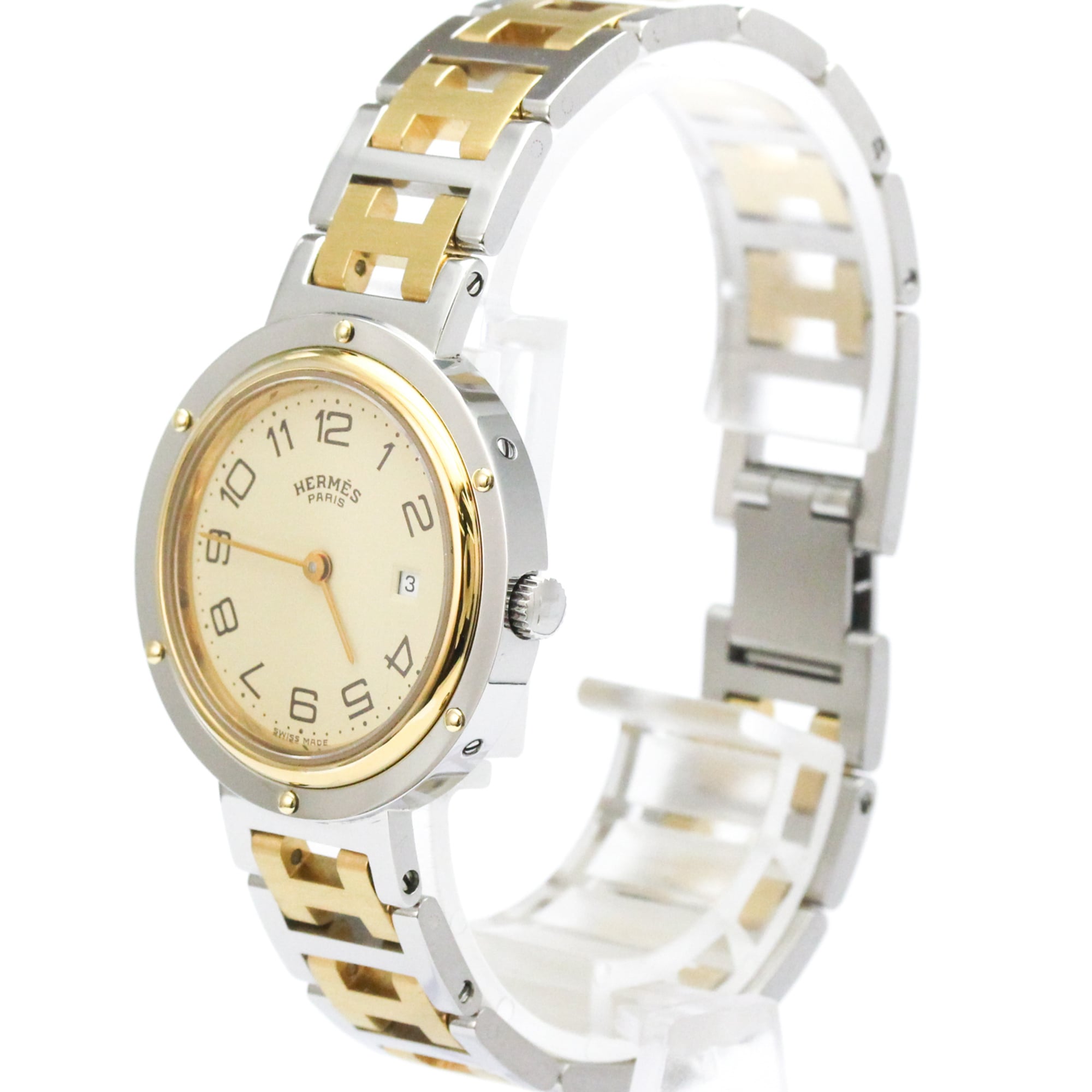 HERMES Clipper Gold Plated Stainless Steel Quartz
