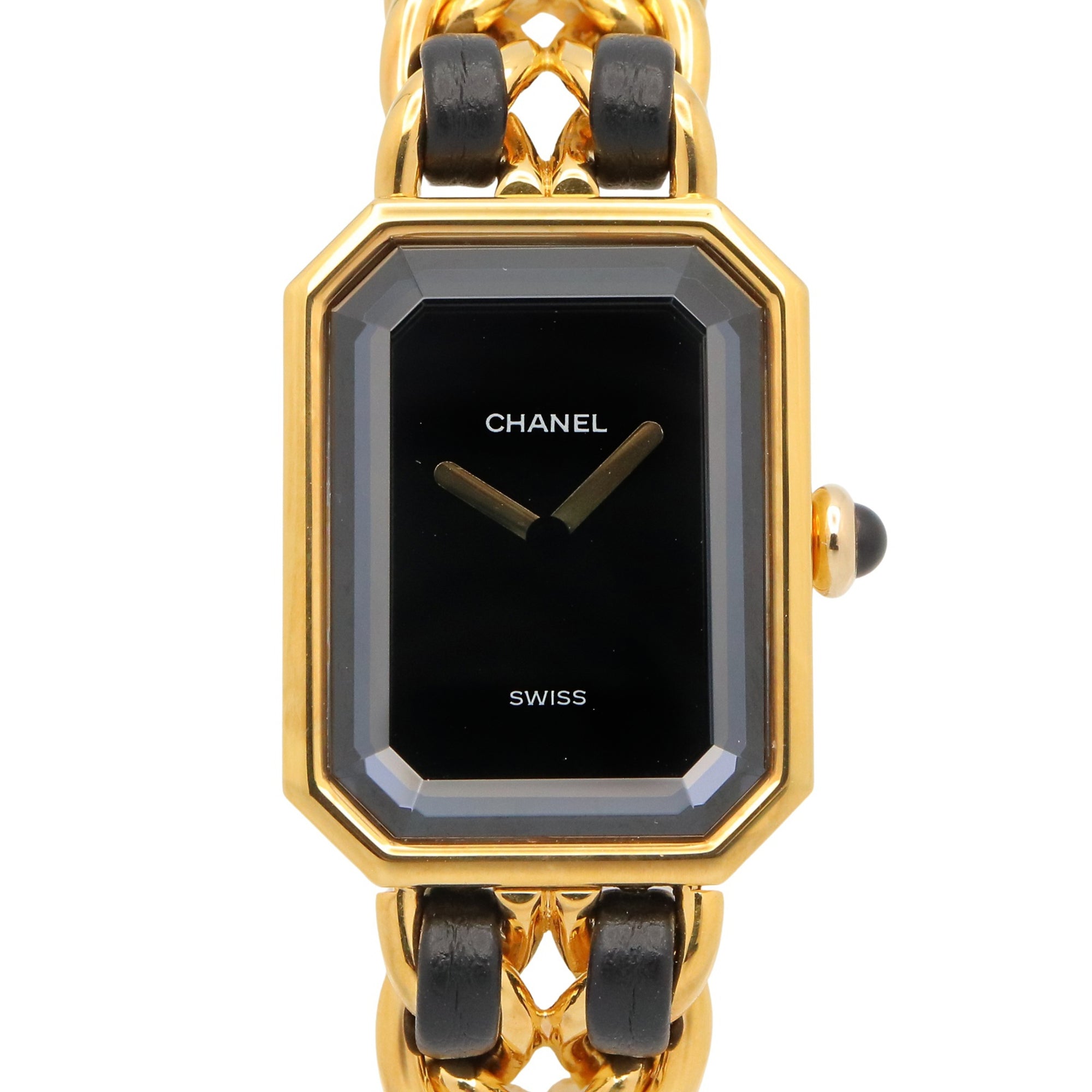Chanel CHANEL Première S Watch, Gold Plated (GP), Leather Strap, Women's, Black, H0001