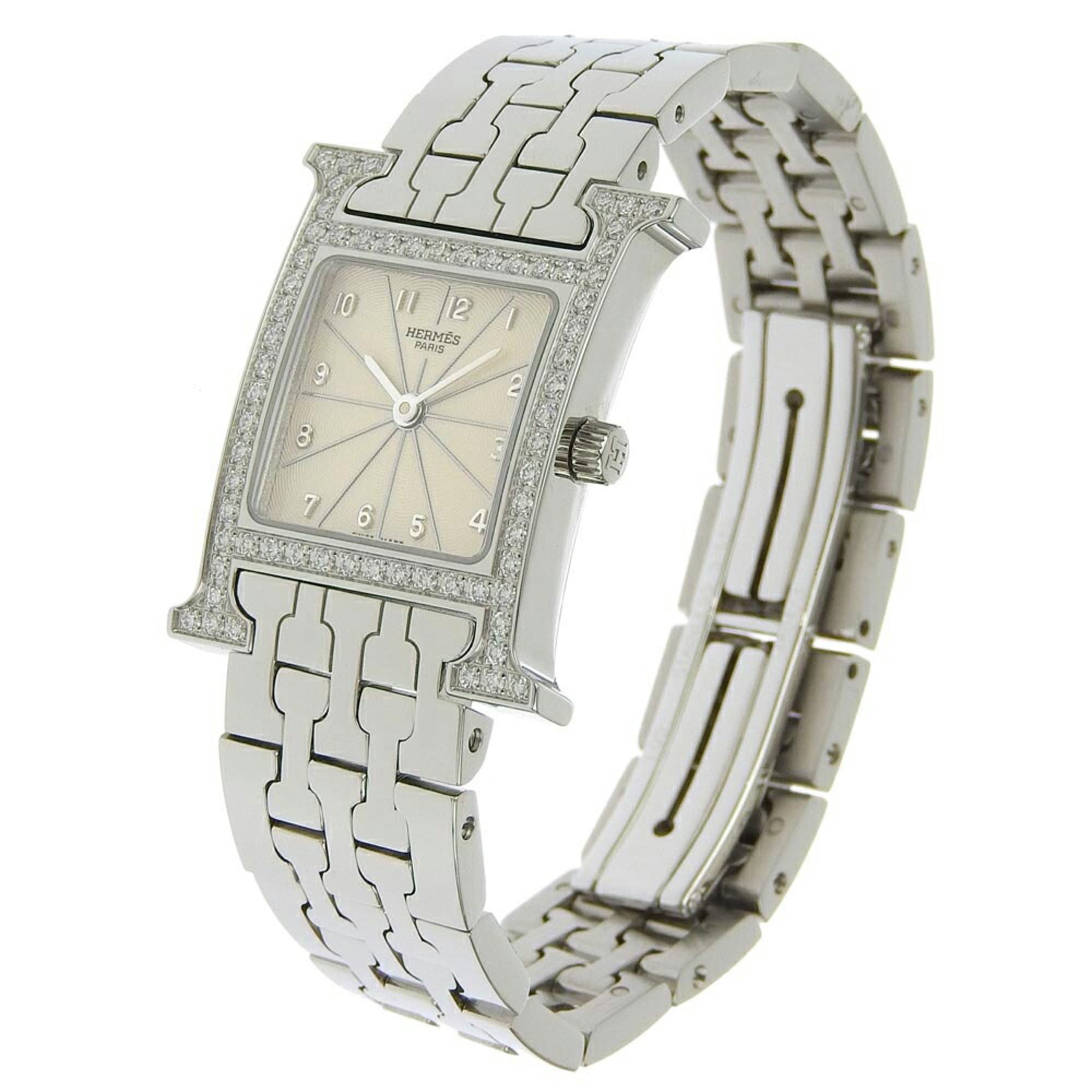 Hermes HERMES H Watch Diamond Bezel HH1.230 Stainless Steel x Quartz Analog Display Ivory Dial Heure for Women