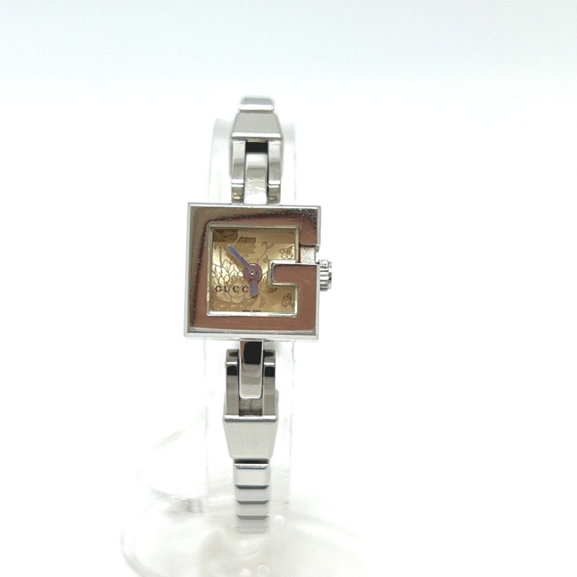 GUCCI 102 G Mini Quadratisch Kette Quarz Uhr, Edelstahl, Damen, Silber