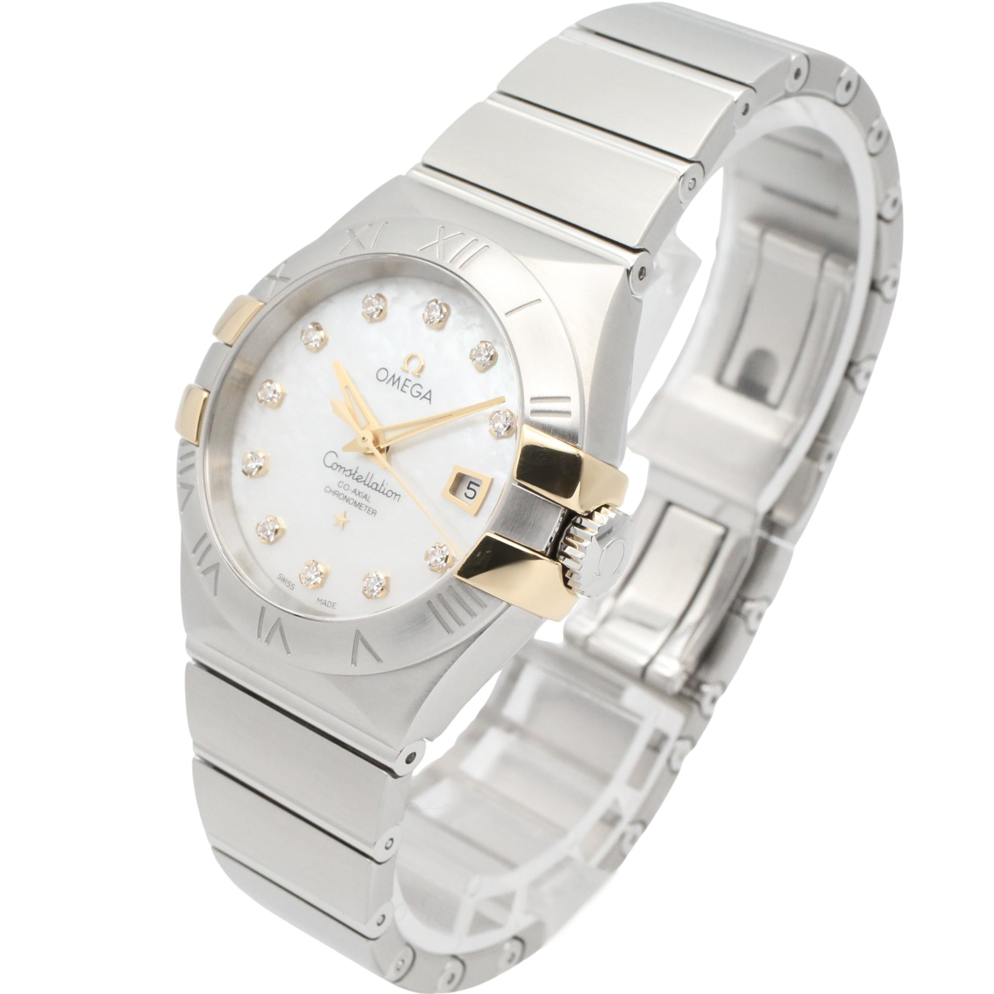 Omega Constellation 18K yellow gold stainless steel wo white dial with mother-of-pearl case model number 123.20.31.20.55.004