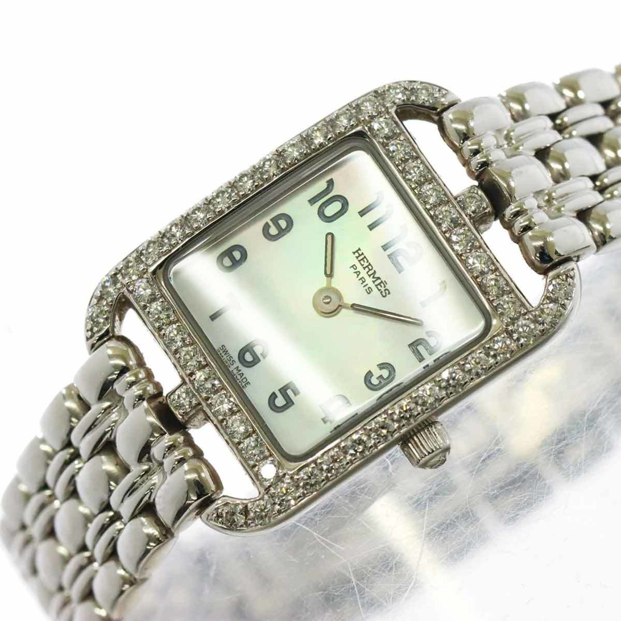 Montre pour femme Hermès Cape Cod Mini CC1 192, lunette sertie de diamants, boîtier Blanc, Or 18 carats, montre à Quartz