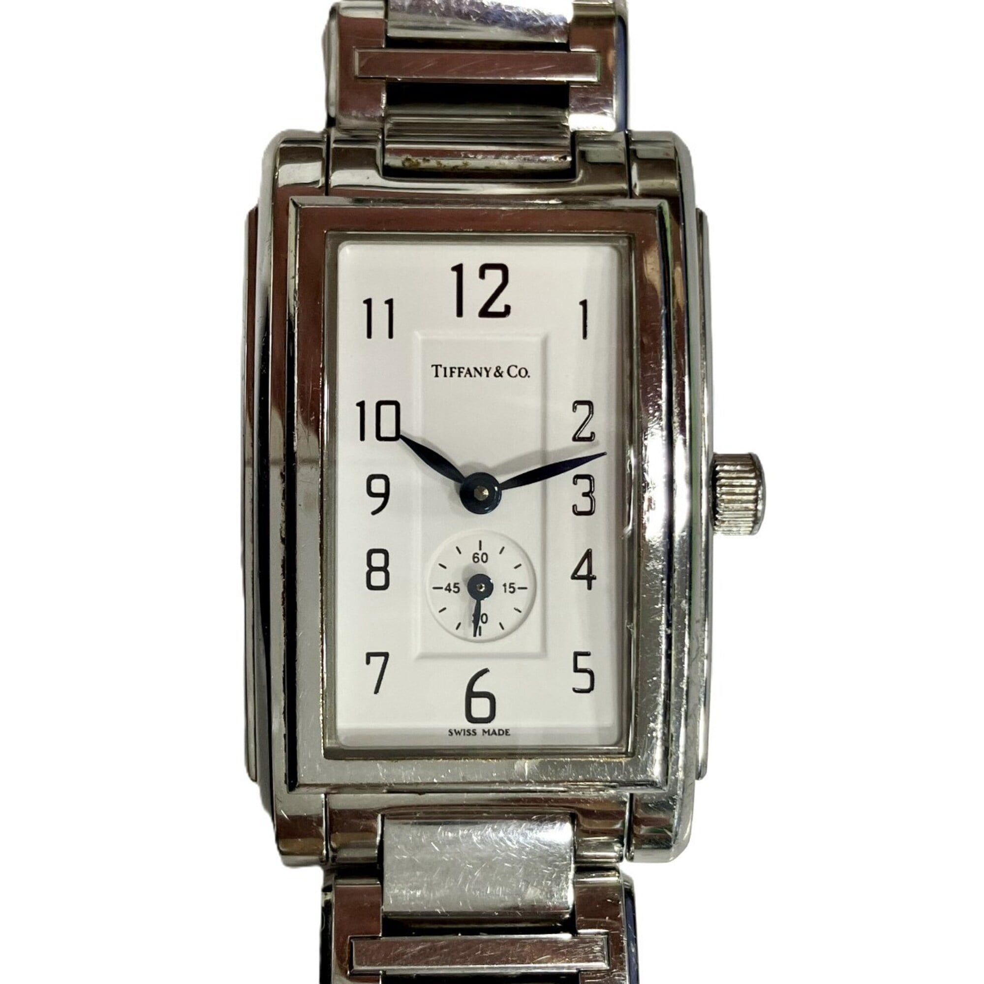 Tiffany & Co. Grand Rectangular Watch, Total Weight 73.4g, Stainless Steel, Quartz Movement, White Dial