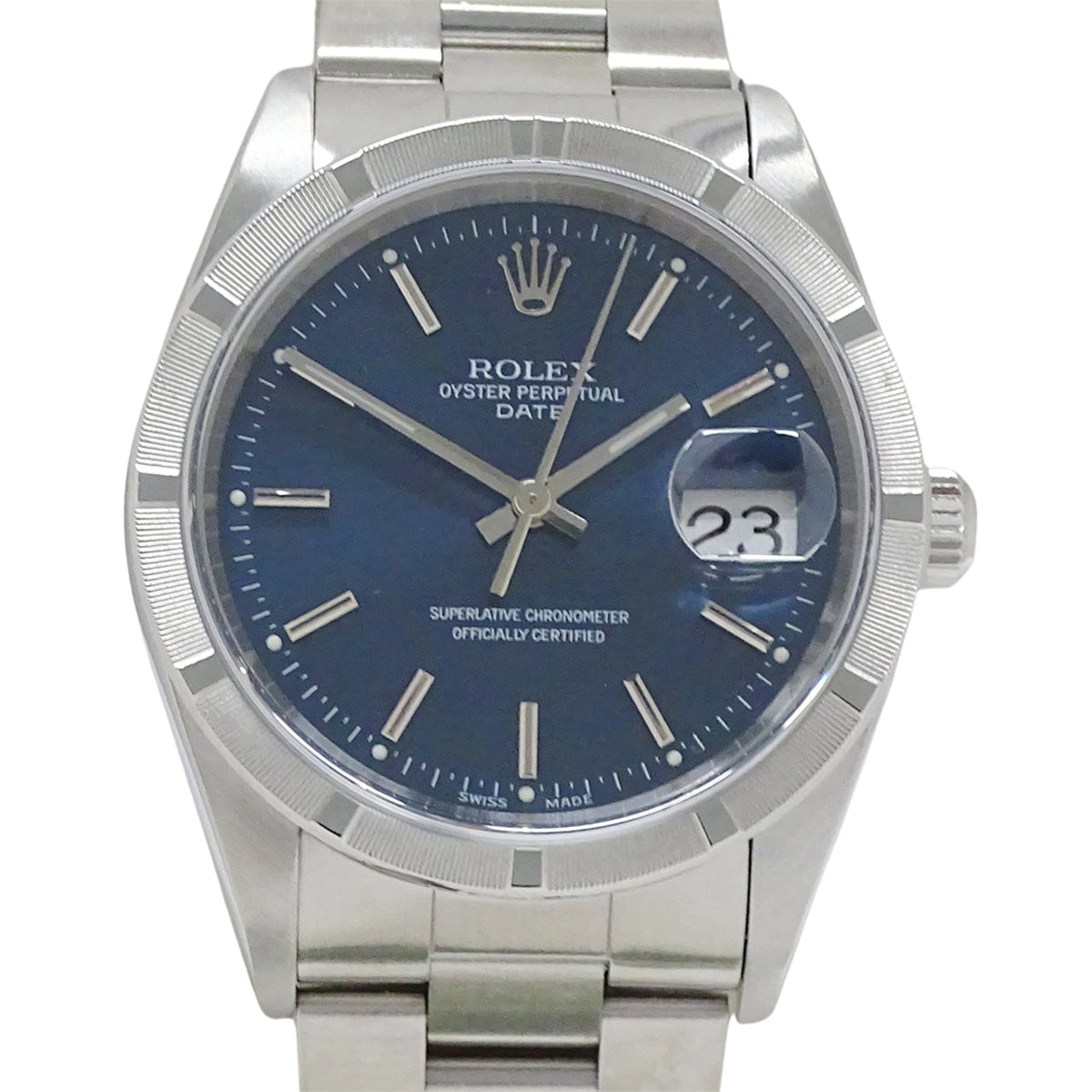 Rolex Oyster Perpetual Datum 15210 Y, blaues Zifferblatt, 34 mm Uhr