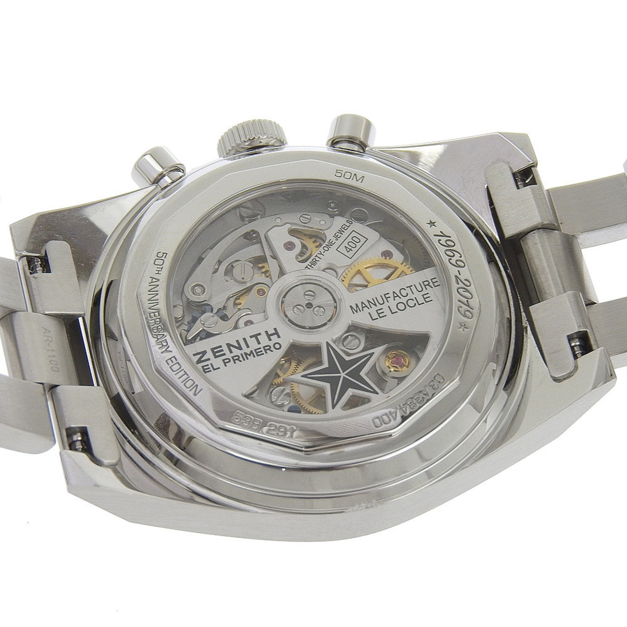 Zenith Chronomaster Revival El Primero-horloge, 50-jarig jubileum, gelimiteerde editie, model 03.A384.400, roestvrij staal, automatisch chronograafhorloge met witte wijzerplaat, herenhorloge