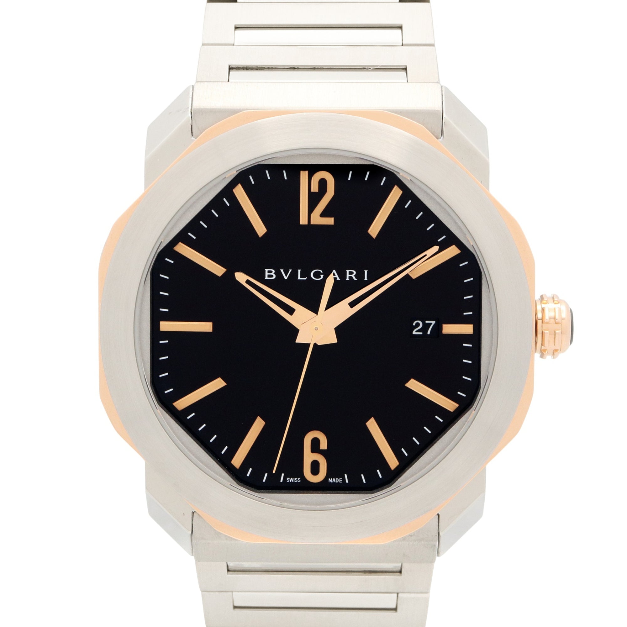 Bvlgari Bulgari BVLGARI Octo 18KPG (Rosa Gold) OCP41SG Schwarz Zifferblatt 41 mm Uhr