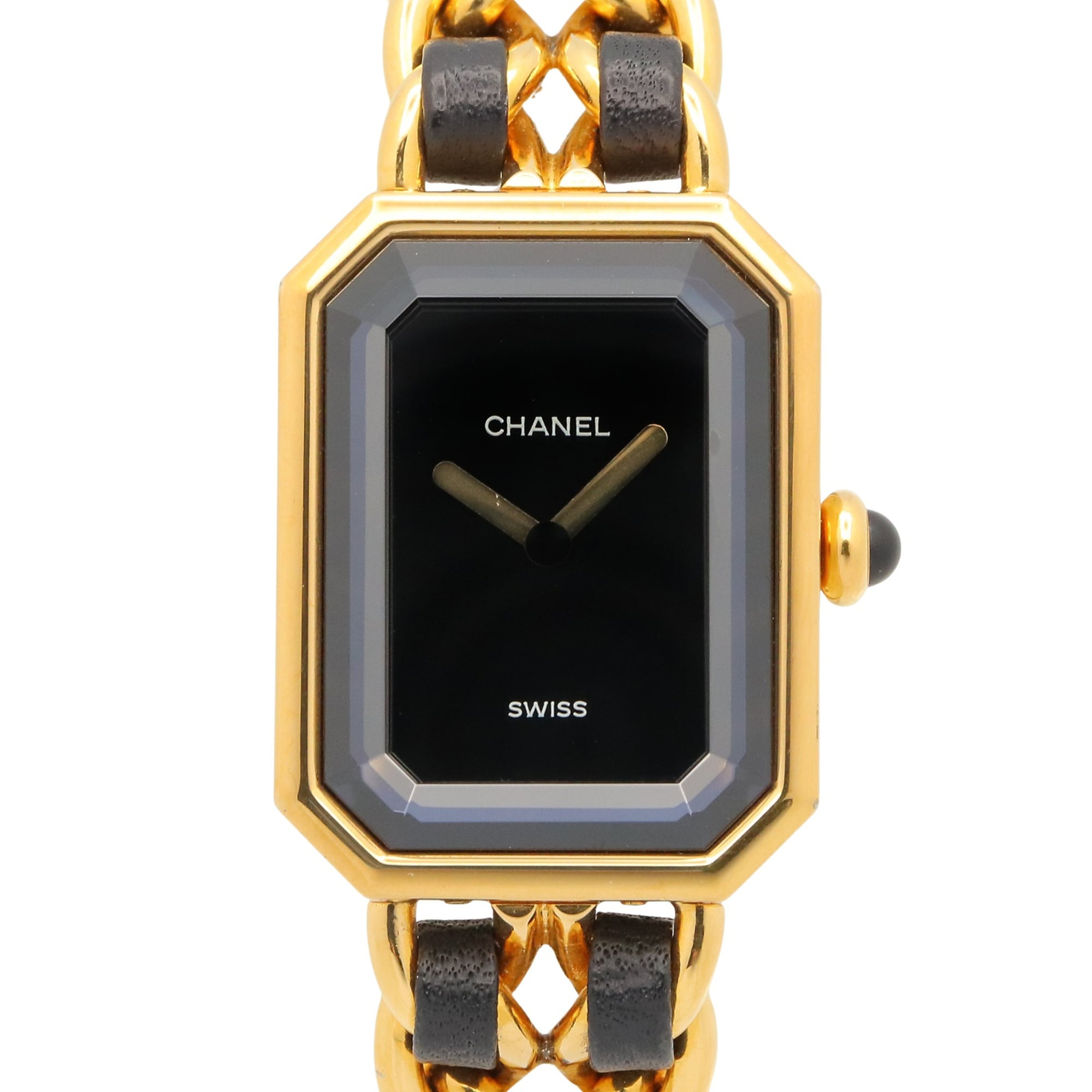 Chanel CHANEL Première M Watch, Gold Plated Leather, Women's, Black, H0001