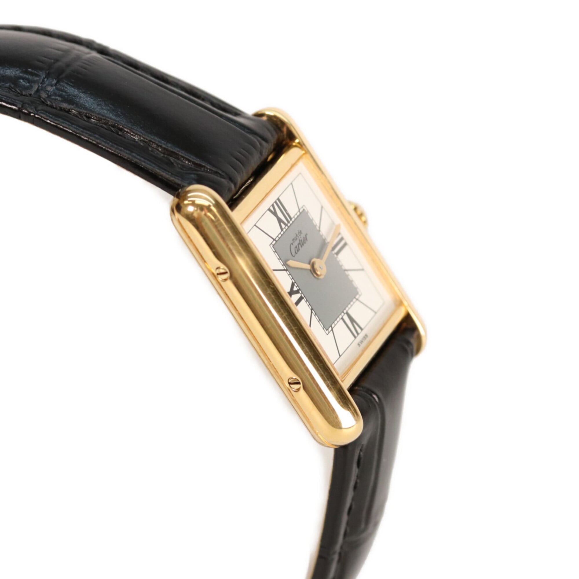 Cartier 925 Must Tank Vermeil SM Quarz-Lederuhr, Elfenbein, Damenuhr