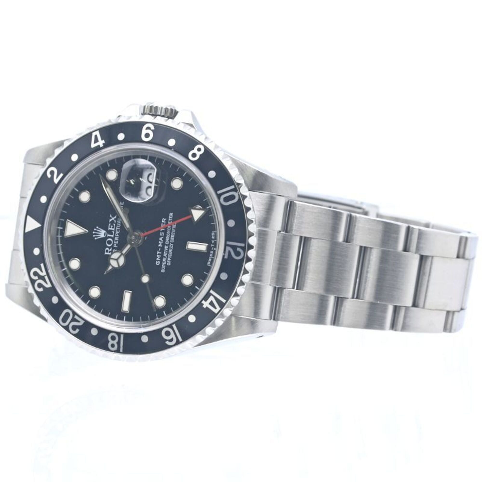 ROLEX GMT-Master II mit einfacher Schließe 16700, komplett mit TritiumHerrenuhr aus Edelstahl 40372