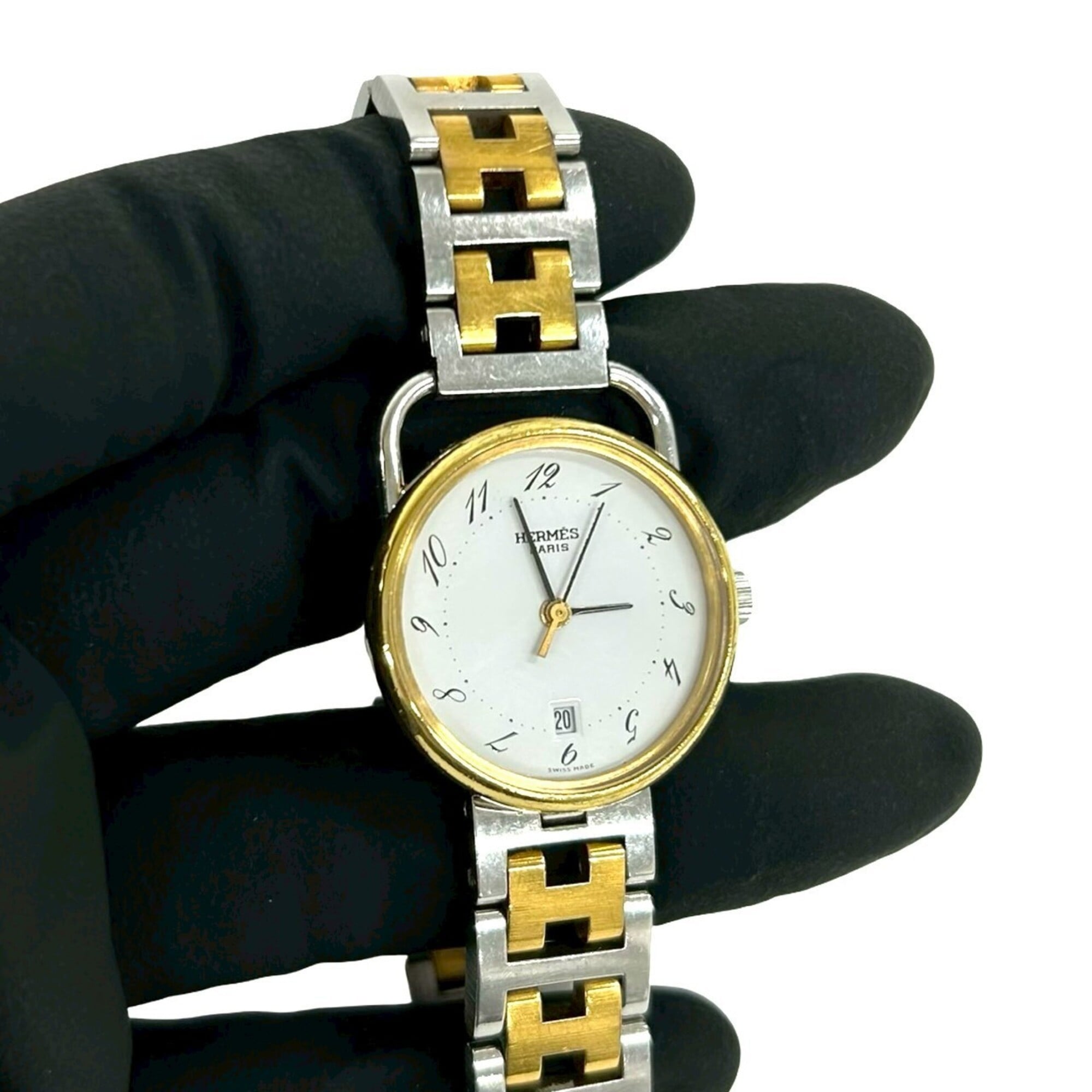 HERMES Vintage Profile GP Stainless Steel Quartz Gold 32947