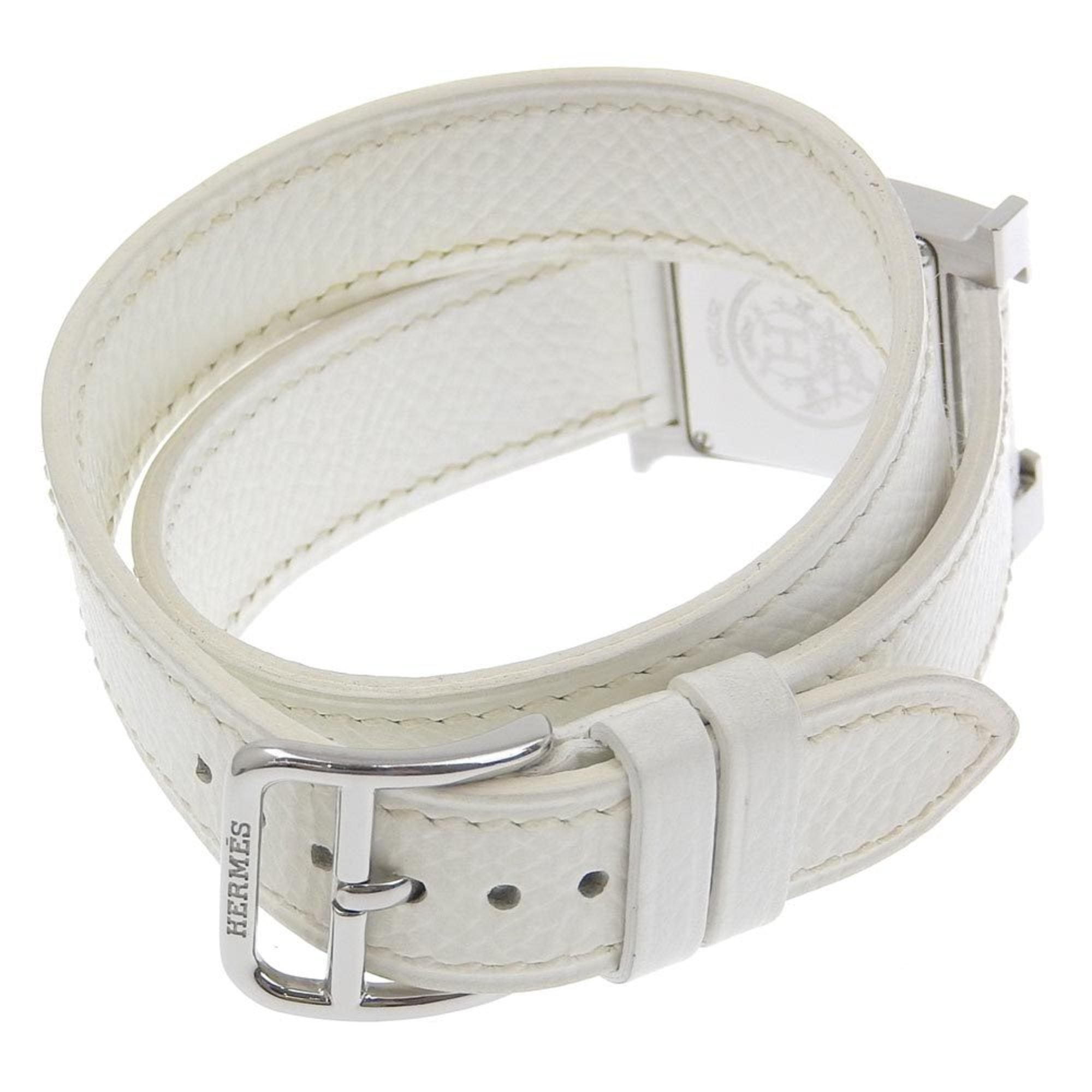 Hermes HERMES H Armbanduhr HH1.210 Edelstahl x Leder 2005 Quarz Analoganzeige Weiß Zifferblatt Damen