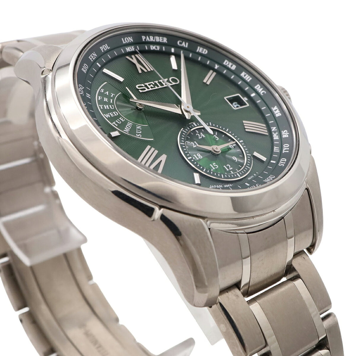 Montre Seiko Brightz World Time Date SAGA307 Vert cadran 42 mm