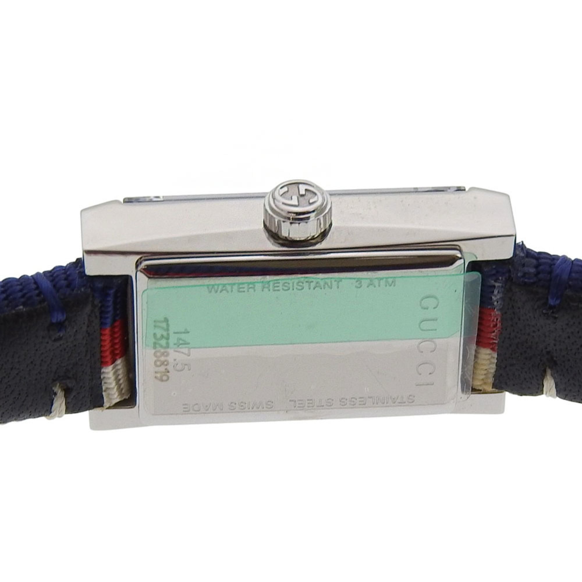 Gucci G Frame Tricolore Uhr YA147502/147.5 aus Edelstahl und Textil Quarz analoge Anzeige, mehrfarbiges Zifferblatt, Damenuhr