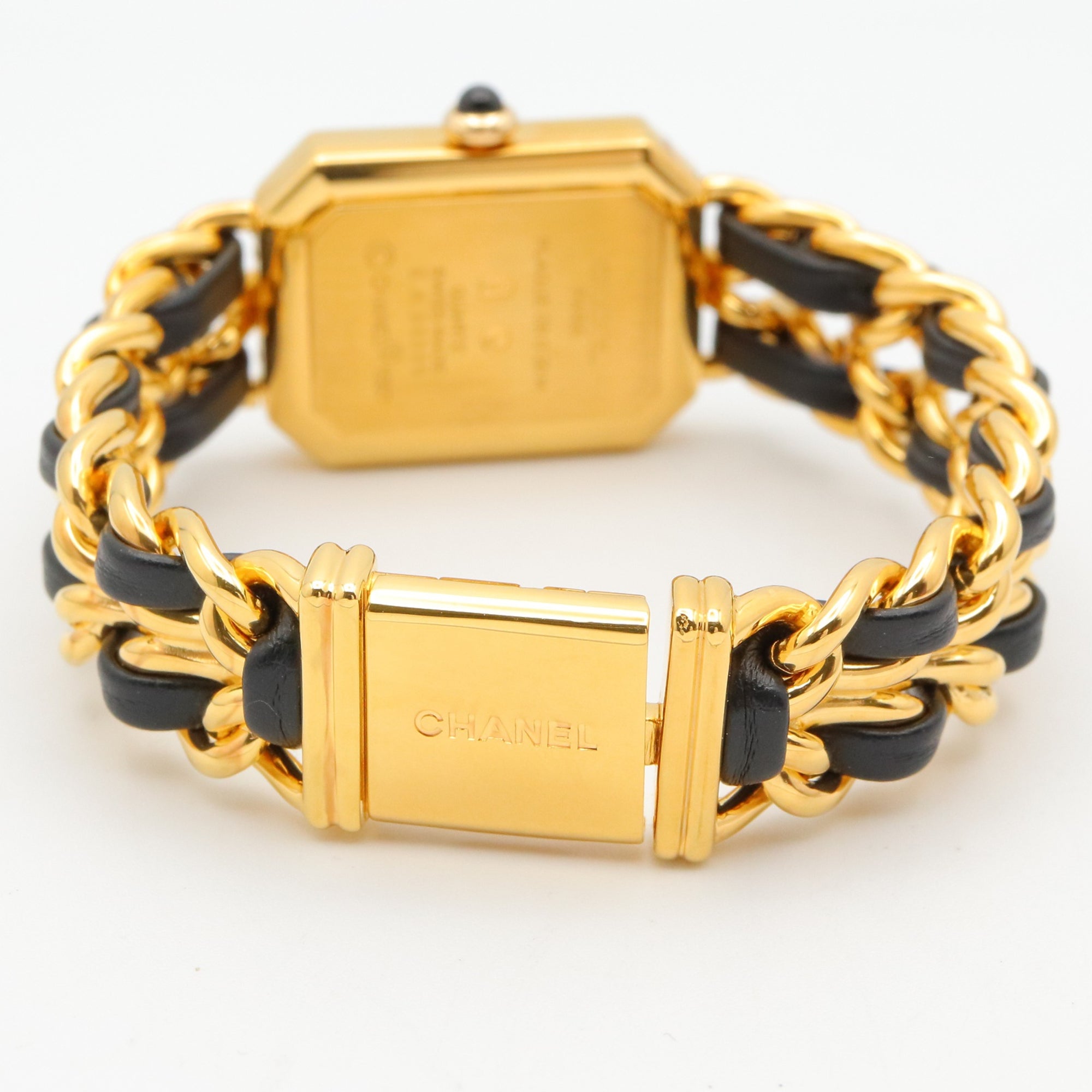 Montre Chanel CHANEL Première S, plaquée or (GP), bracelet en cuir, pour femme, Noir, H0001