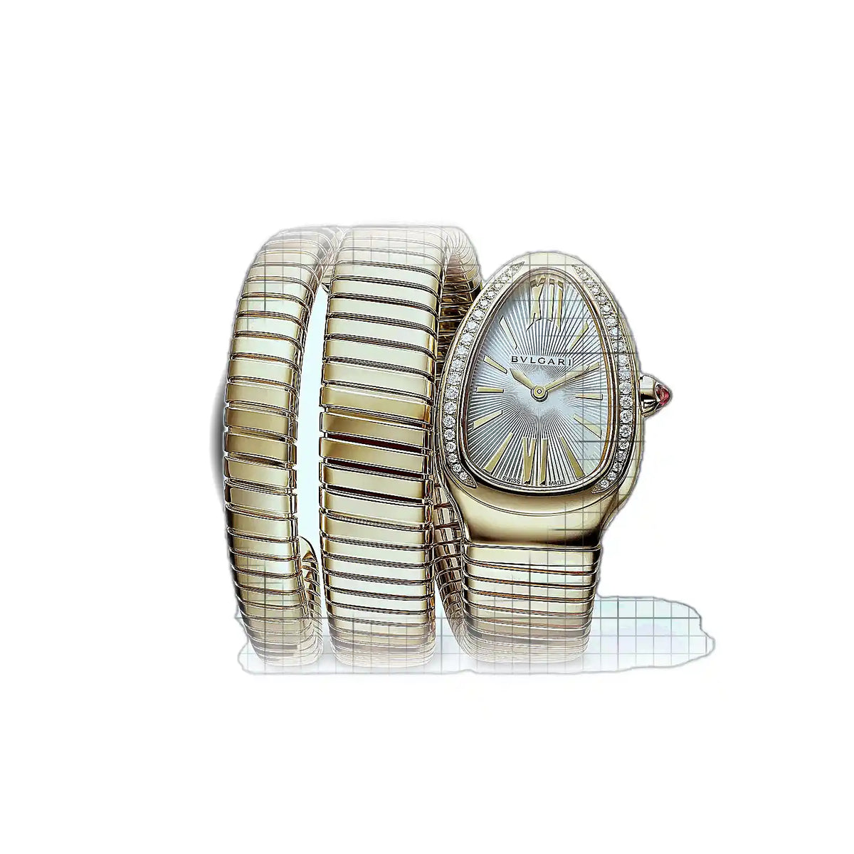 Bulgari Serpenti 101923 Silber Zifferblatt aus Gelbgold, 35 mm Uhr
